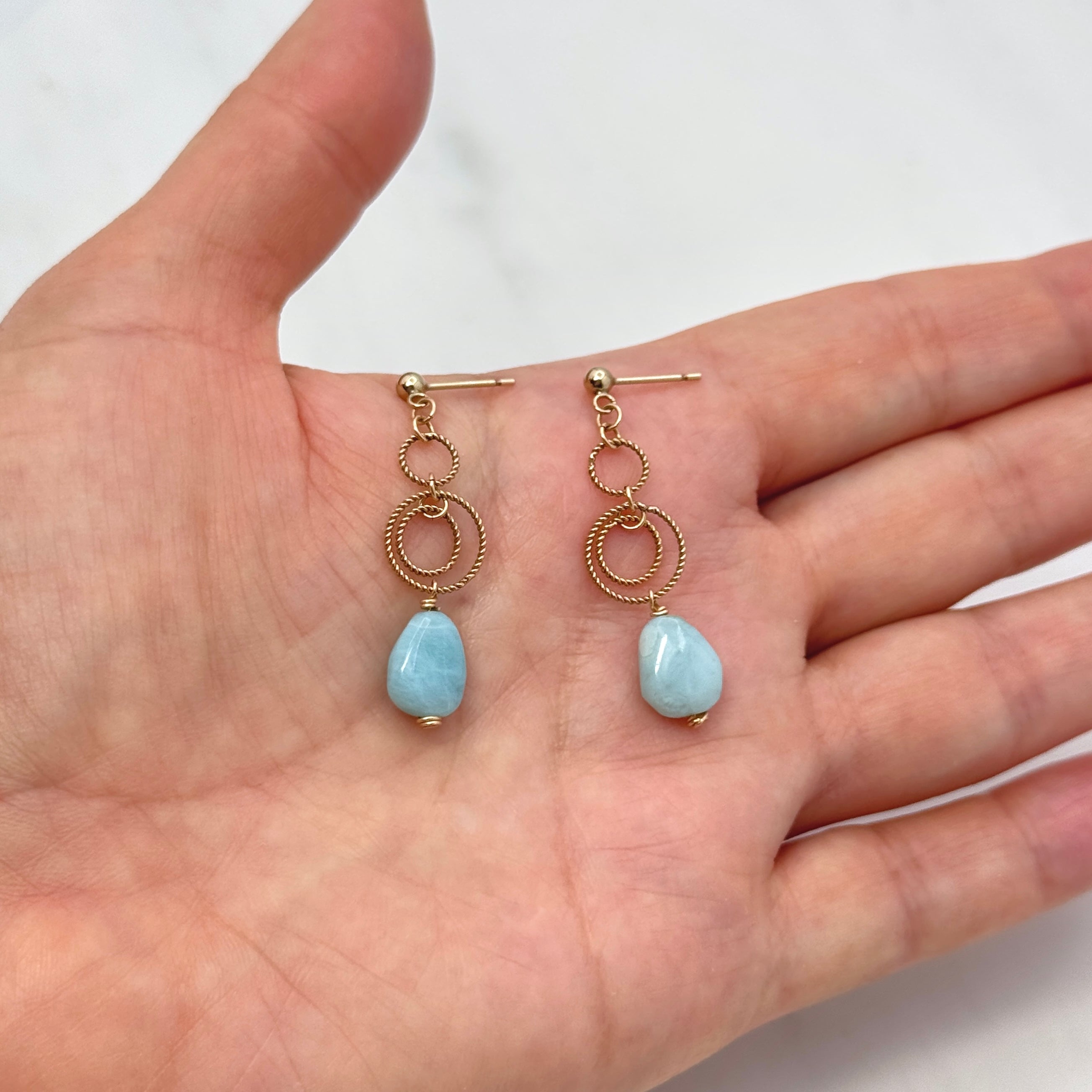 Larimar Gold-Filled Twisted Ring Earrings