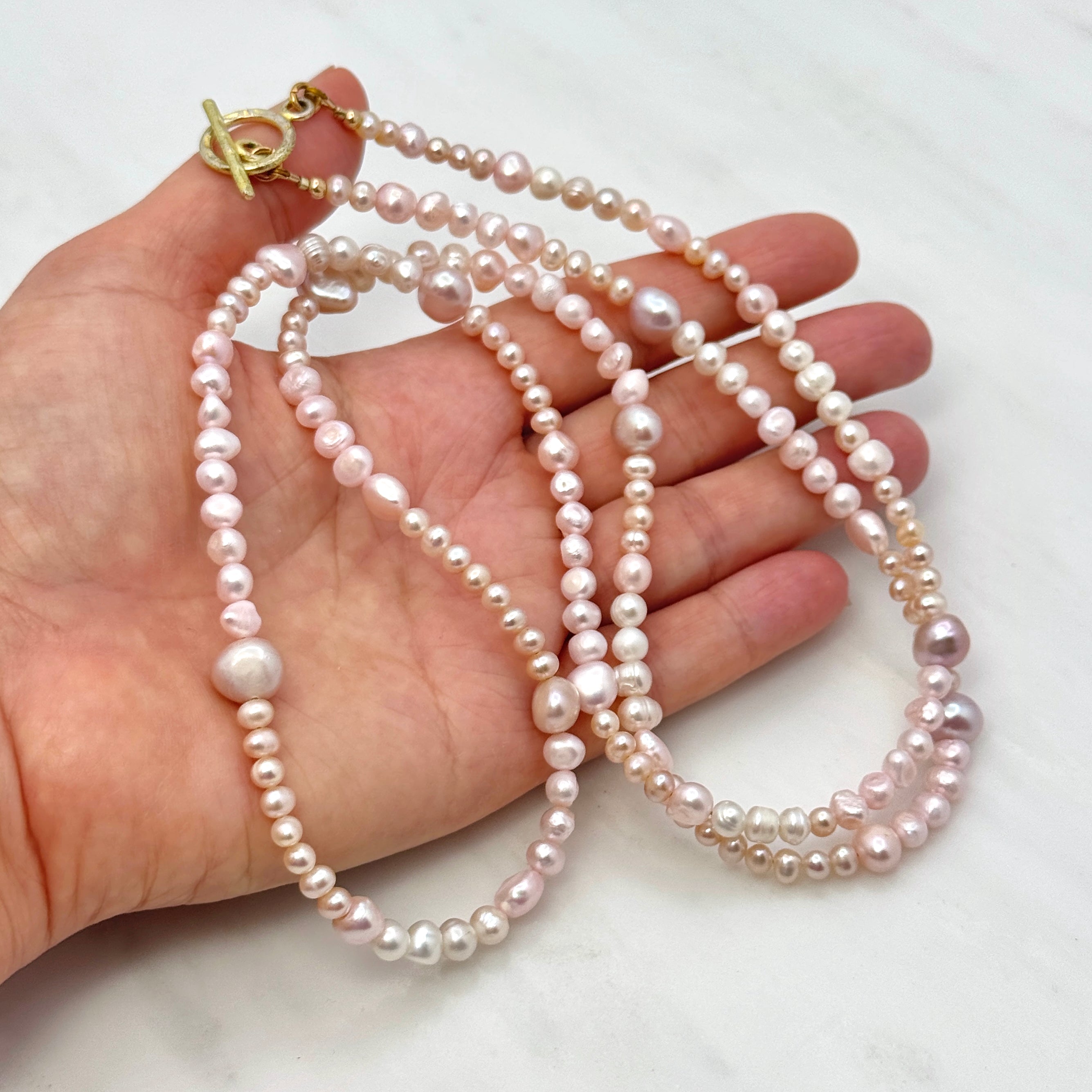 Long White & Pink Freshwater Pearl Necklace