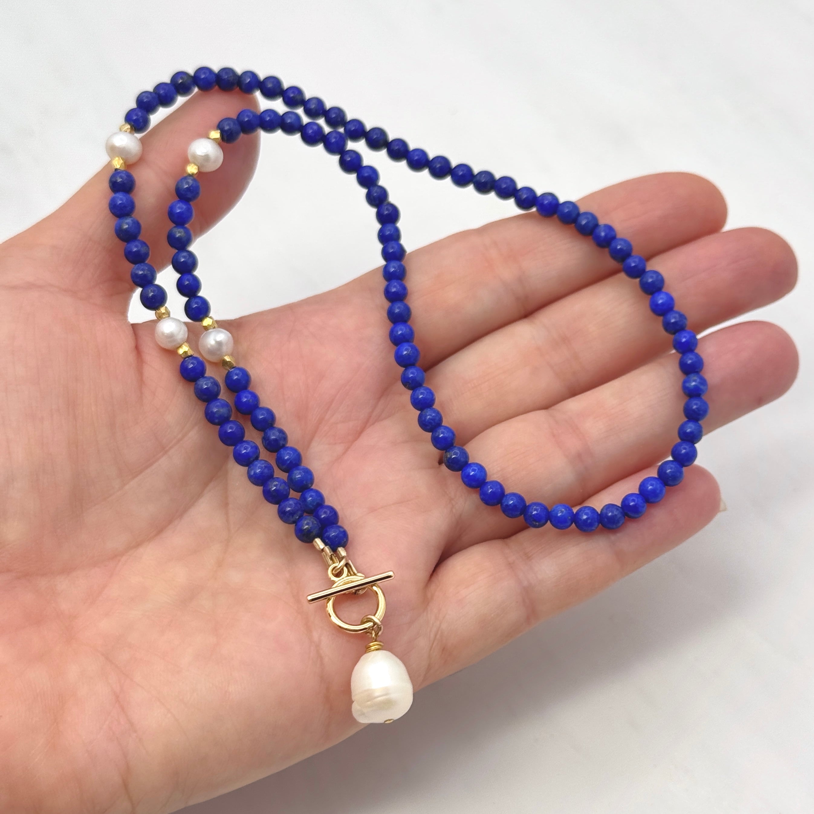 Lapis & Baroque Pearl Front Toggle Necklace