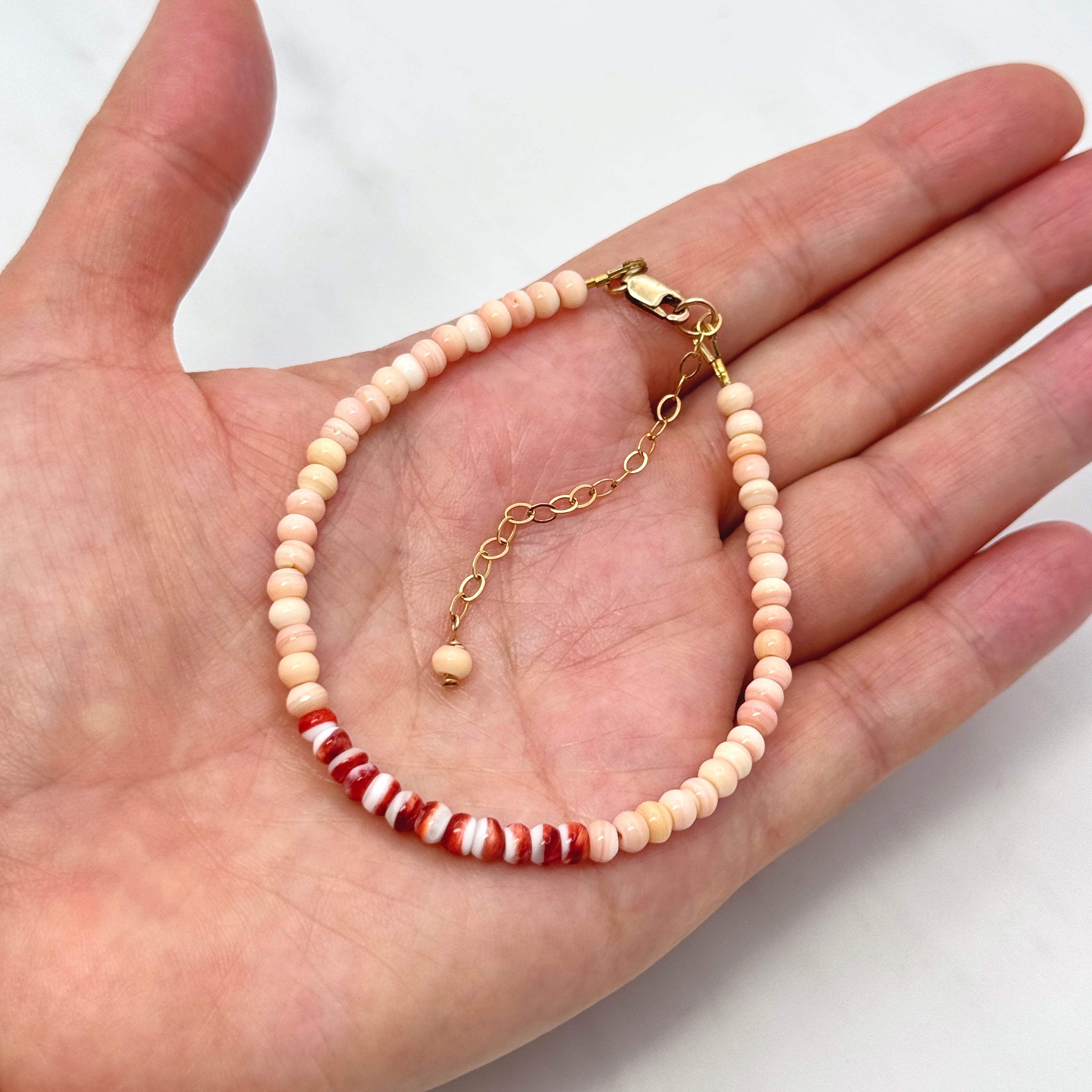 Pink Conch & Red Spiny Oyster Shell Bracelet