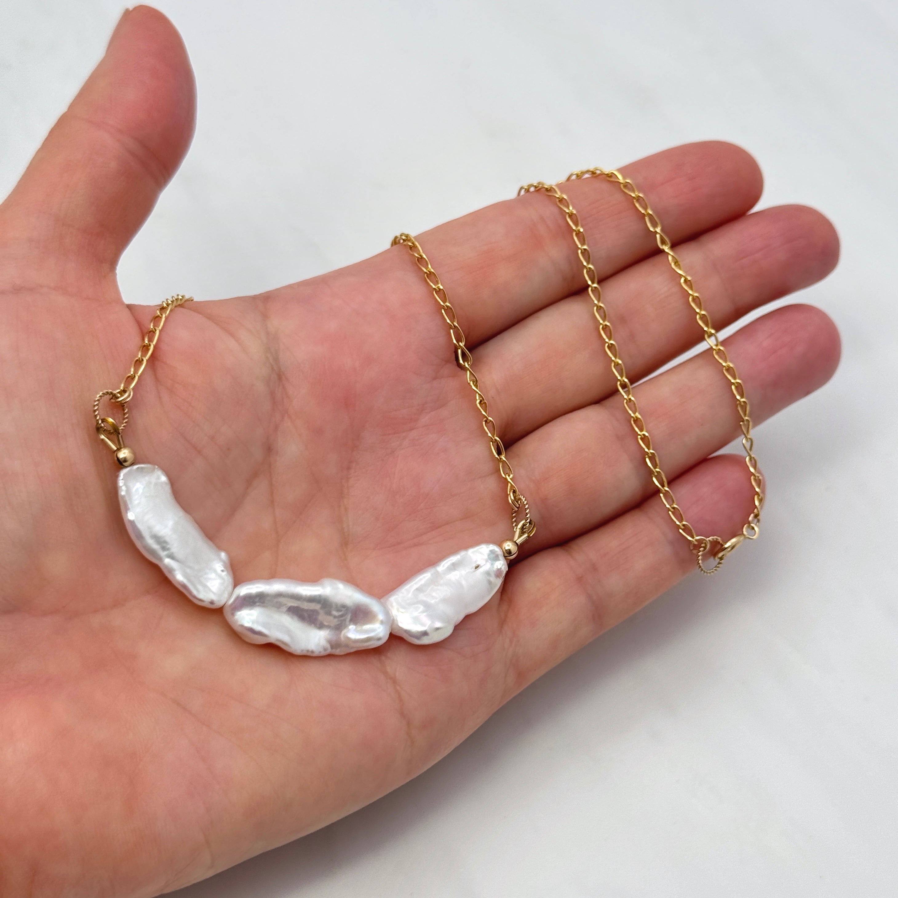 White Baroque Pearl Trio Gold-Filled Necklace