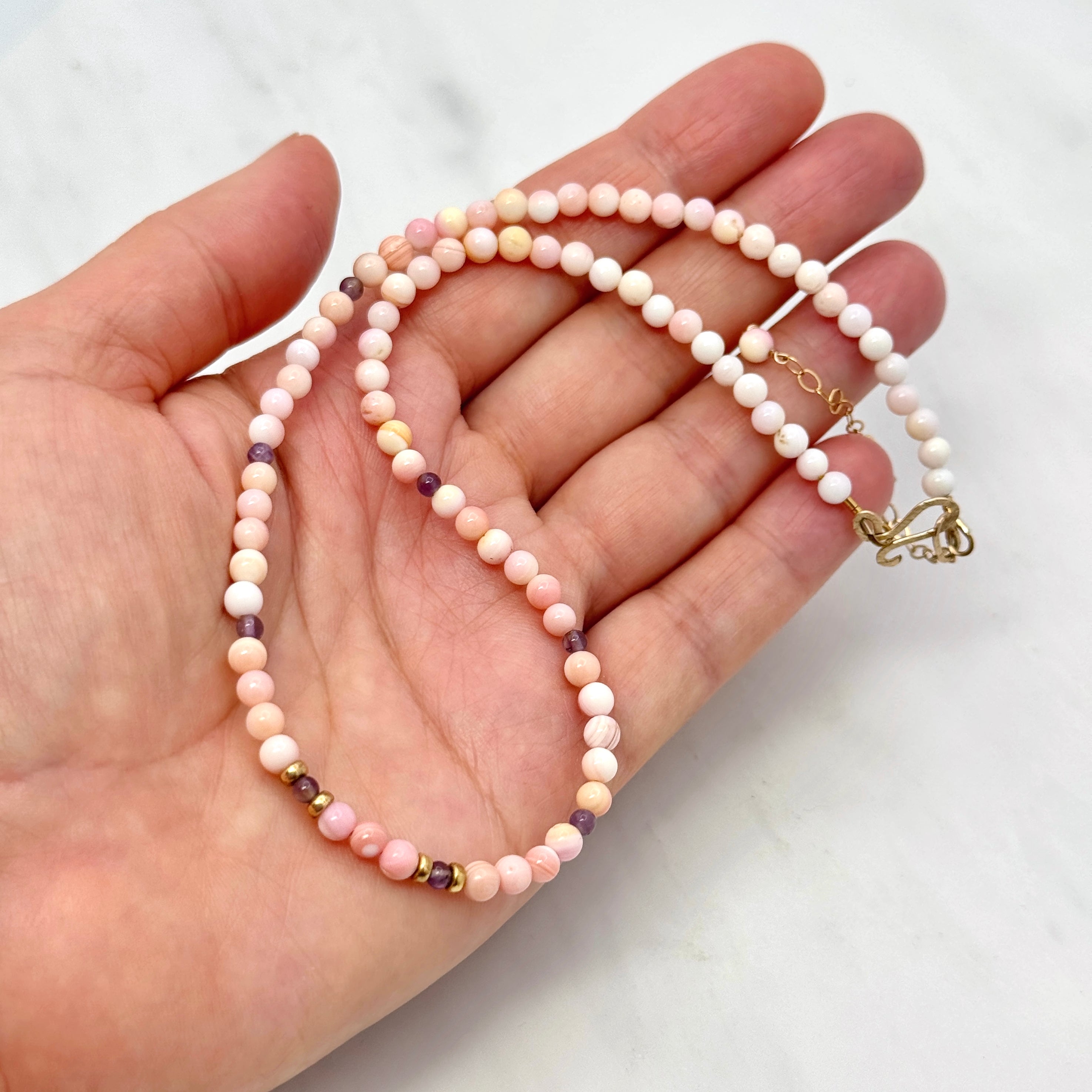 Pink Conch Shell & Amethyst Necklace