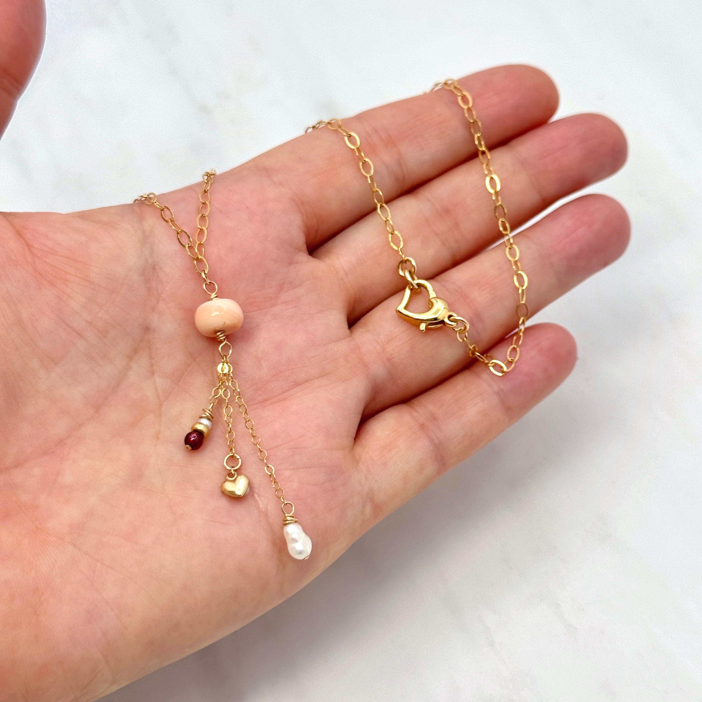 Pink Conch & Pearl Gold-Filled Y Necklace