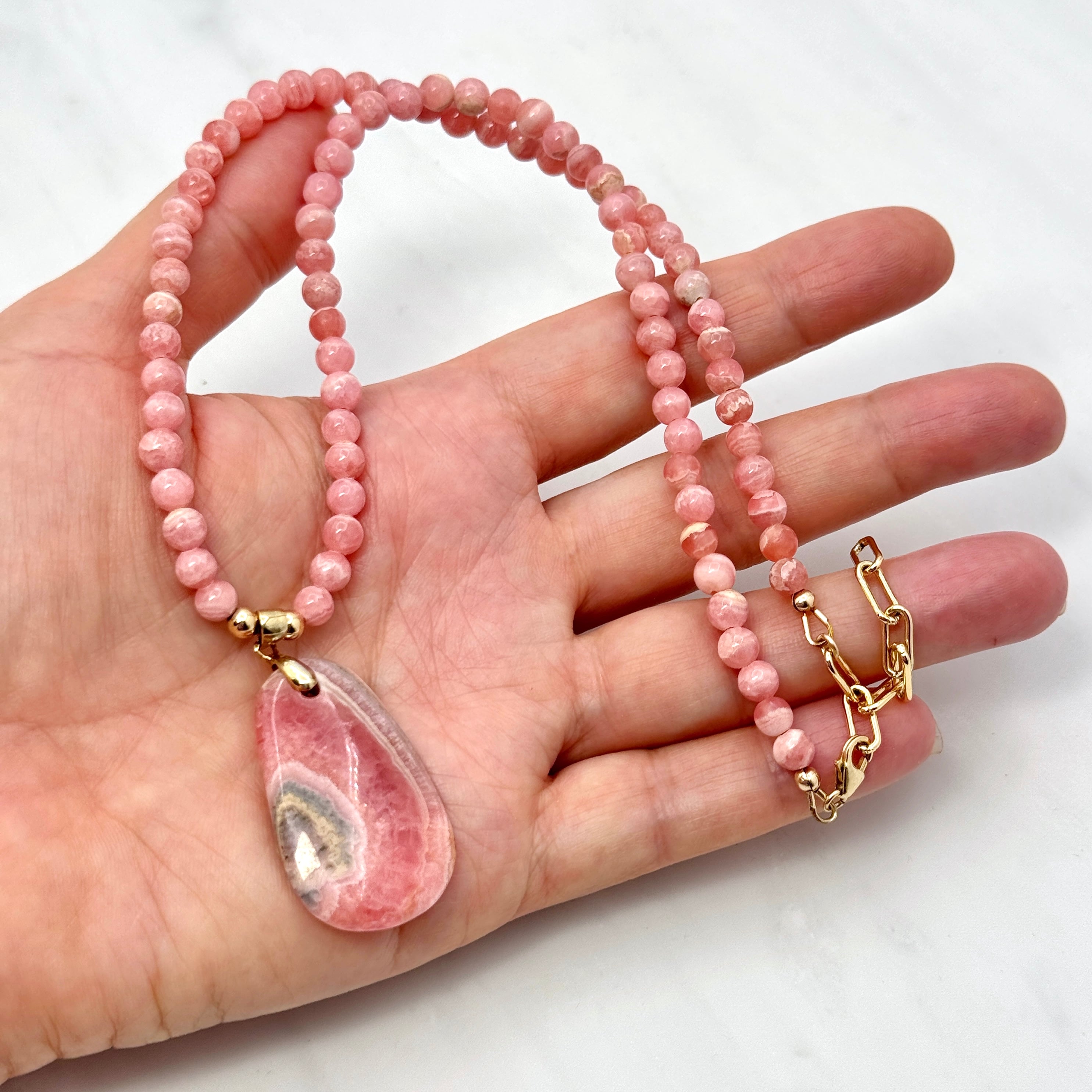 Rhodochrosite Pendant Gold-Filled Necklace