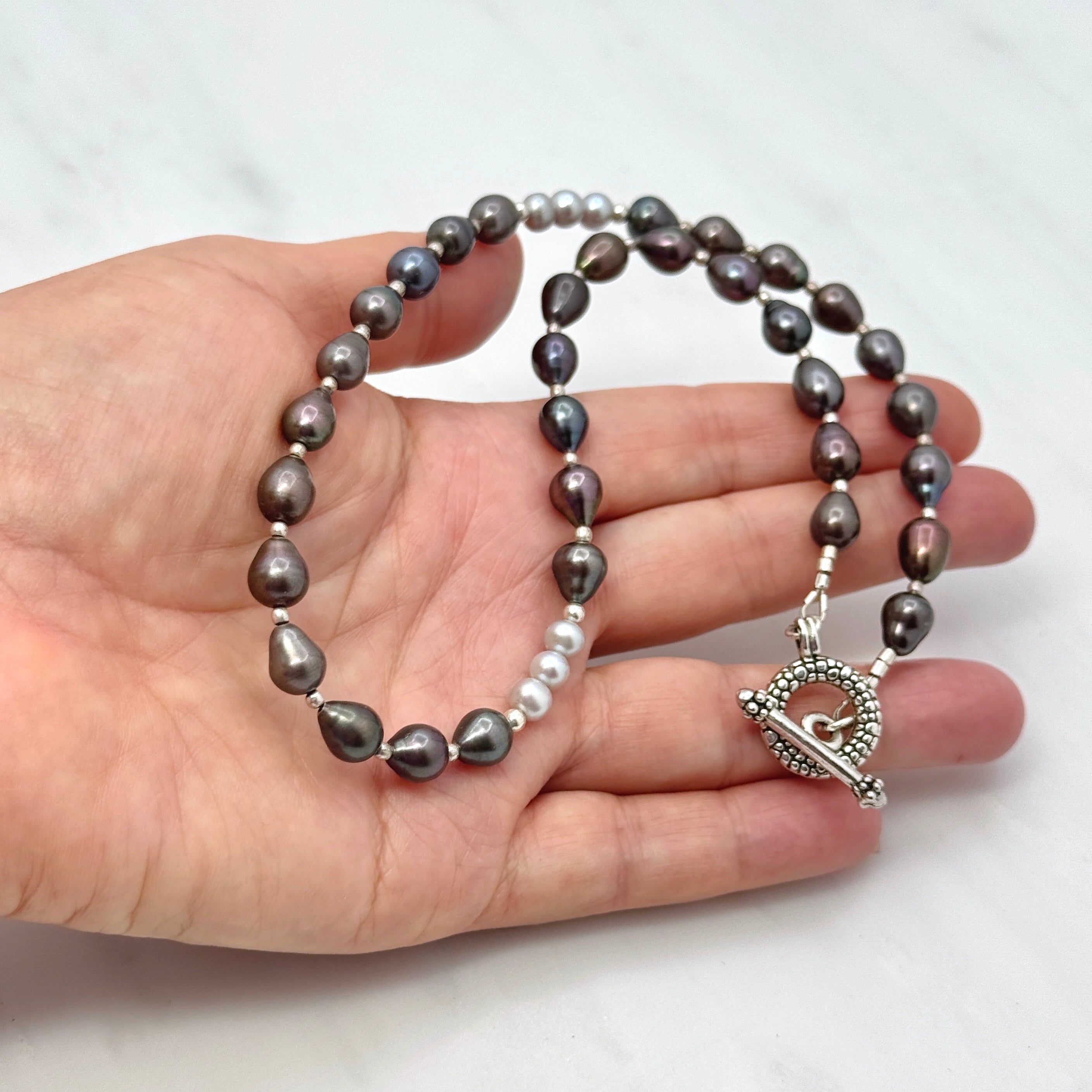 Light & Dark Gray Pearl Silver Necklace