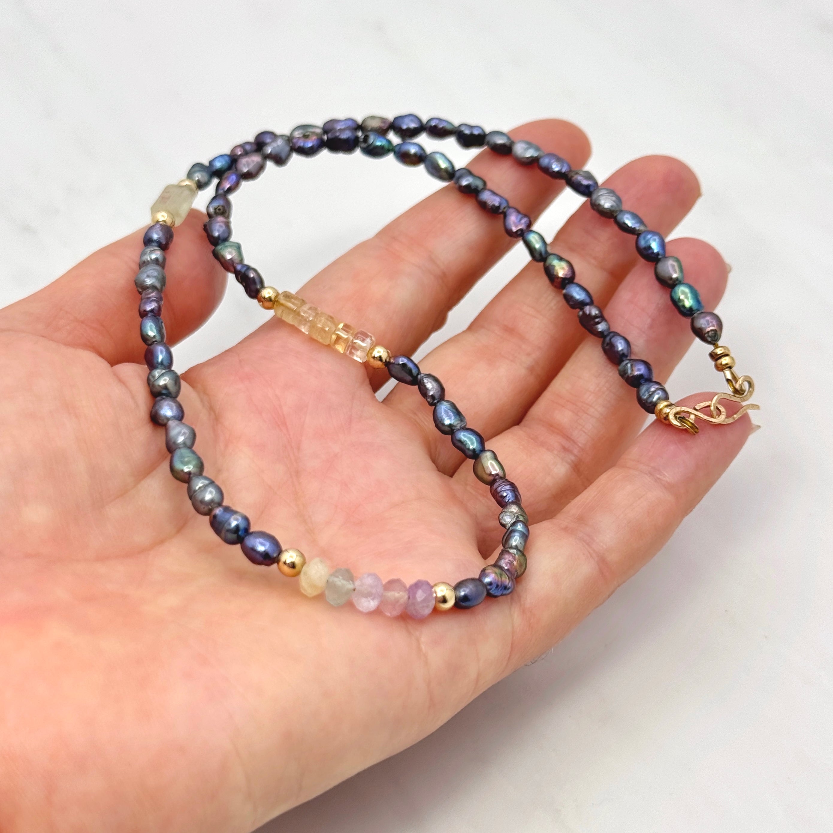 Colorful Peacock Pearl & Gemstone Necklace