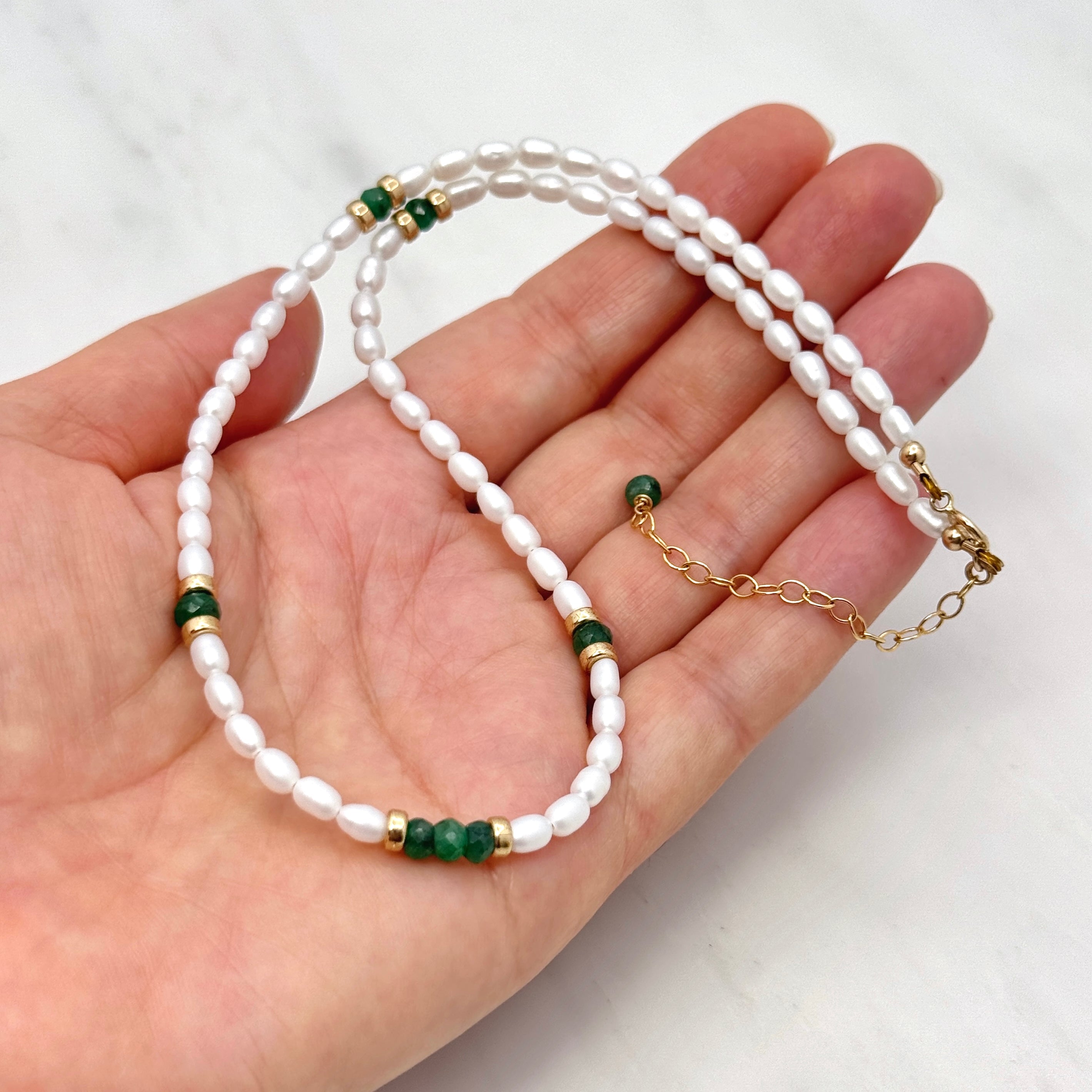 Pearl, Emerald, & Gold-Filled Accent Necklace