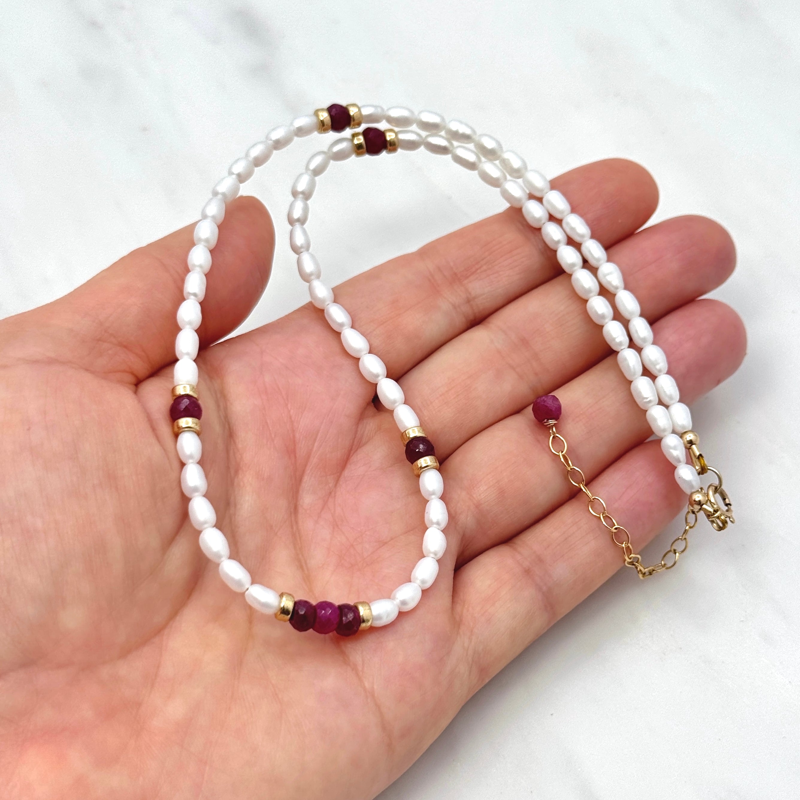 Pearl, Ruby, & Gold-Filled Accent Necklace