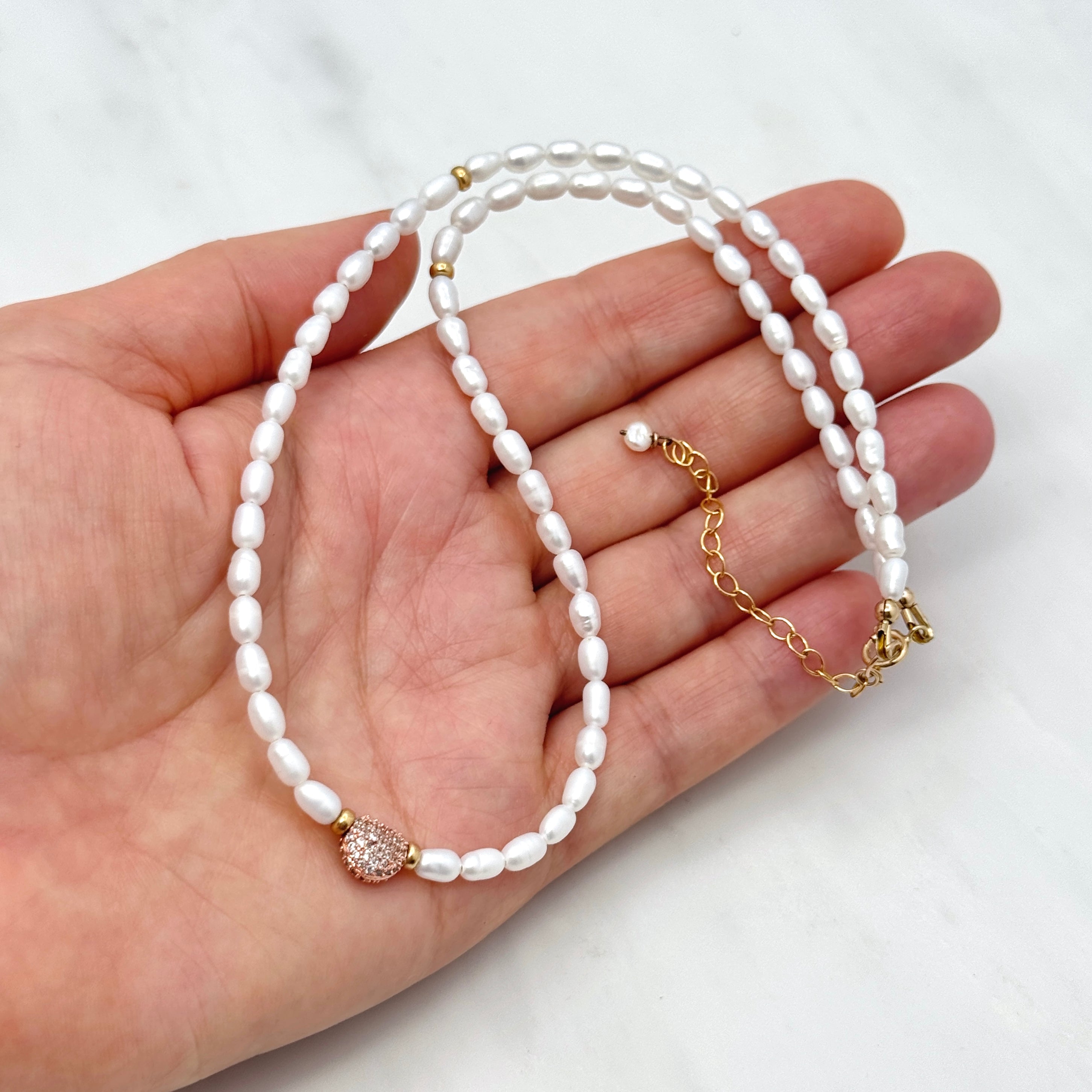 Pearl Necklace With CZ Heart Accent