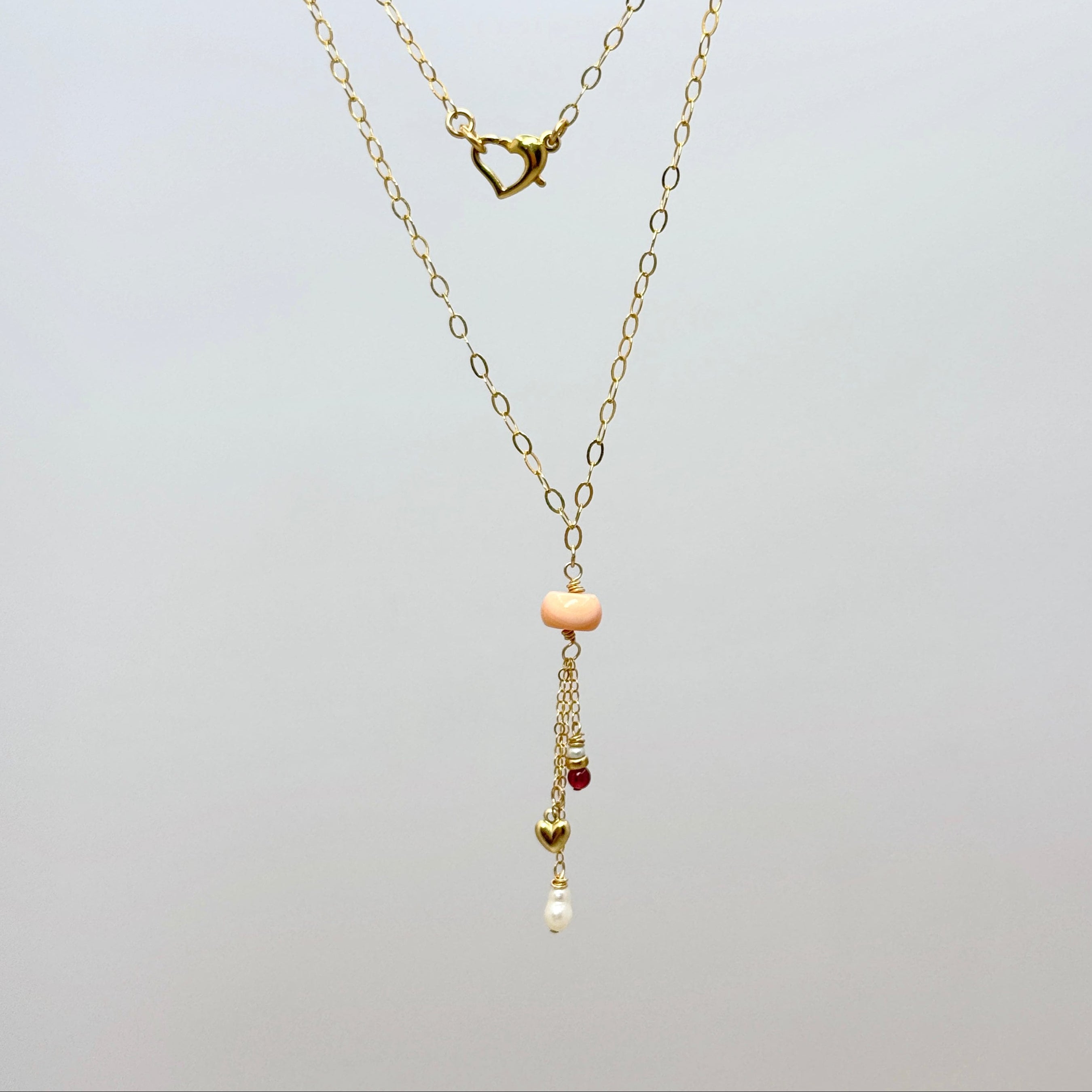 Pink Conch & Pearl Gold-Filled Y Necklace