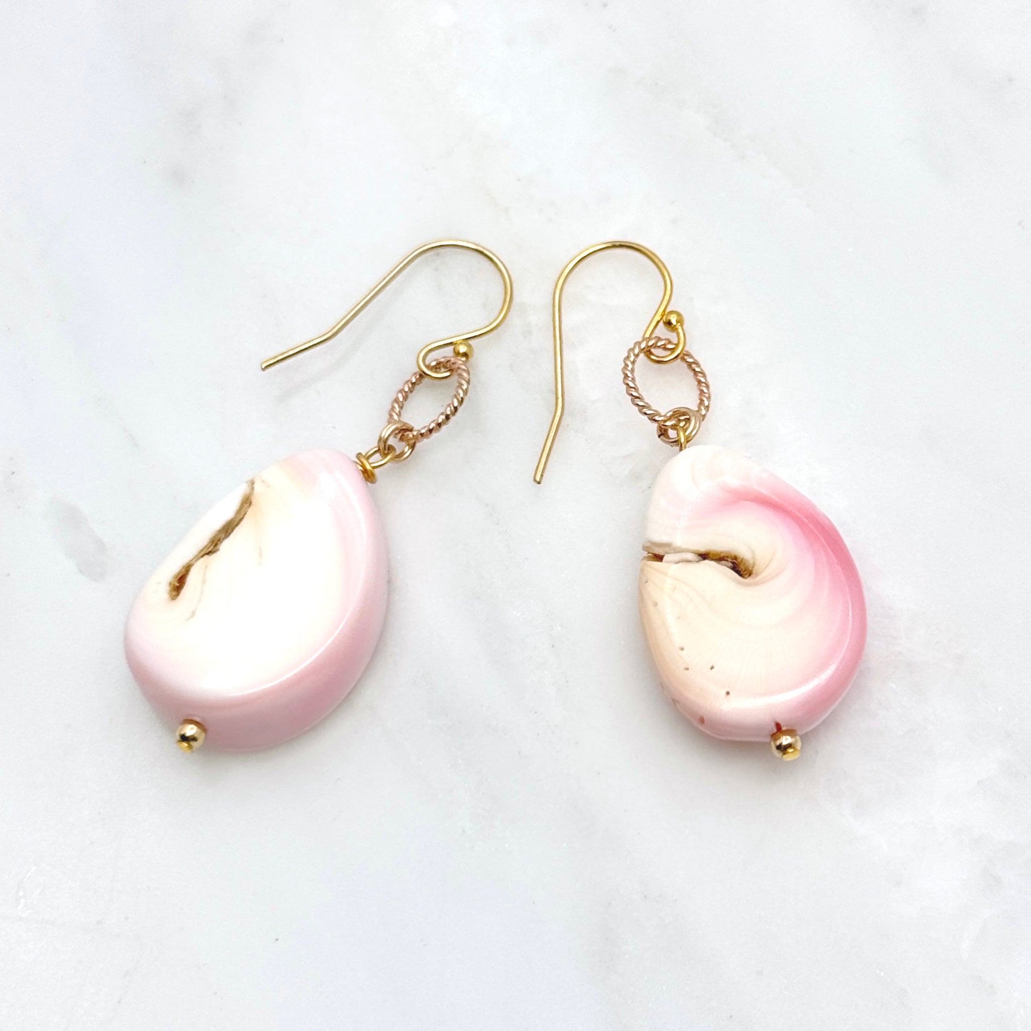 Pink Conch Shell Teardrop 14Kt GF Earrings