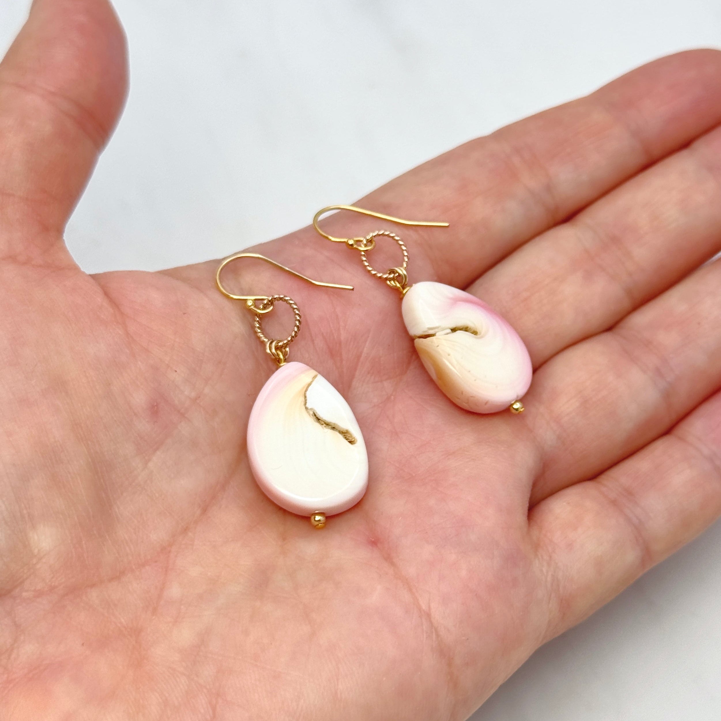 Pink Conch Shell Teardrop 14Kt GF Earrings