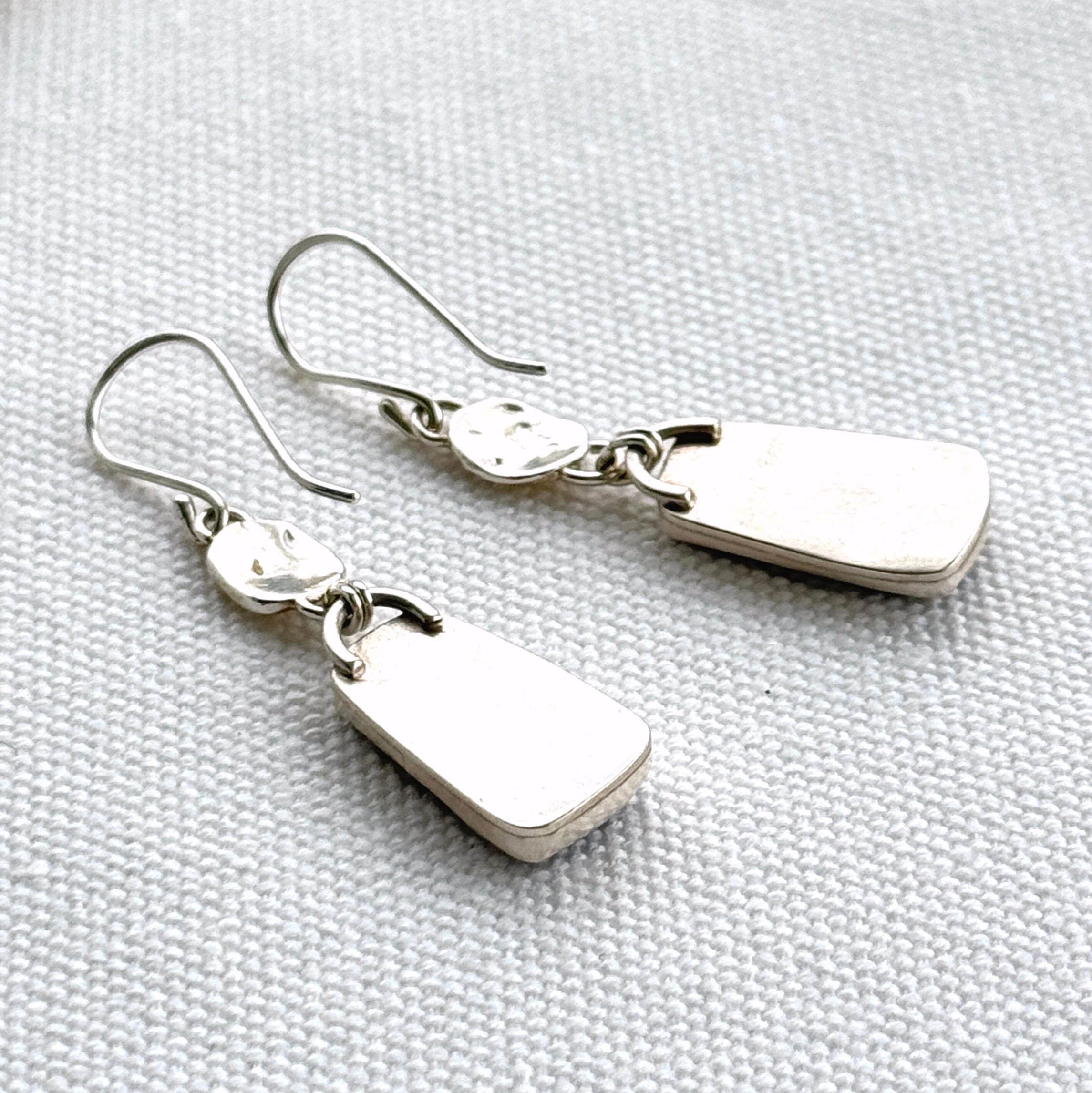 Lapis & Textured 925 Silver Drop Earrings