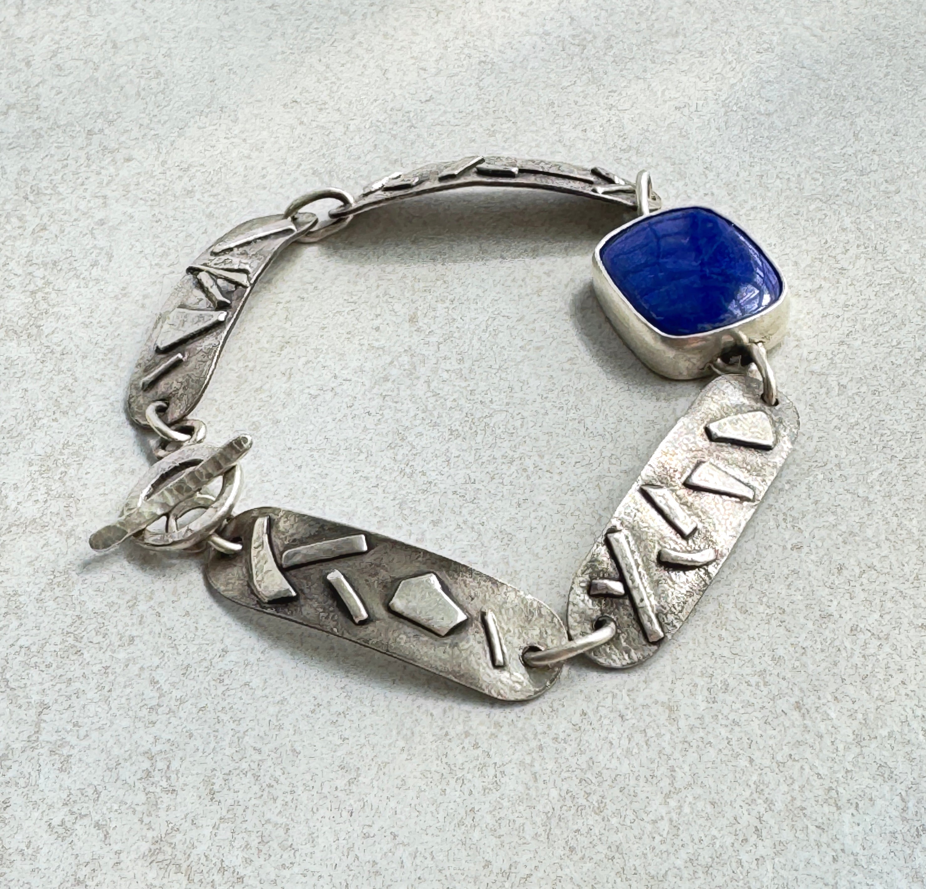 Sterling Silver Lapis Textured Link Bracelet