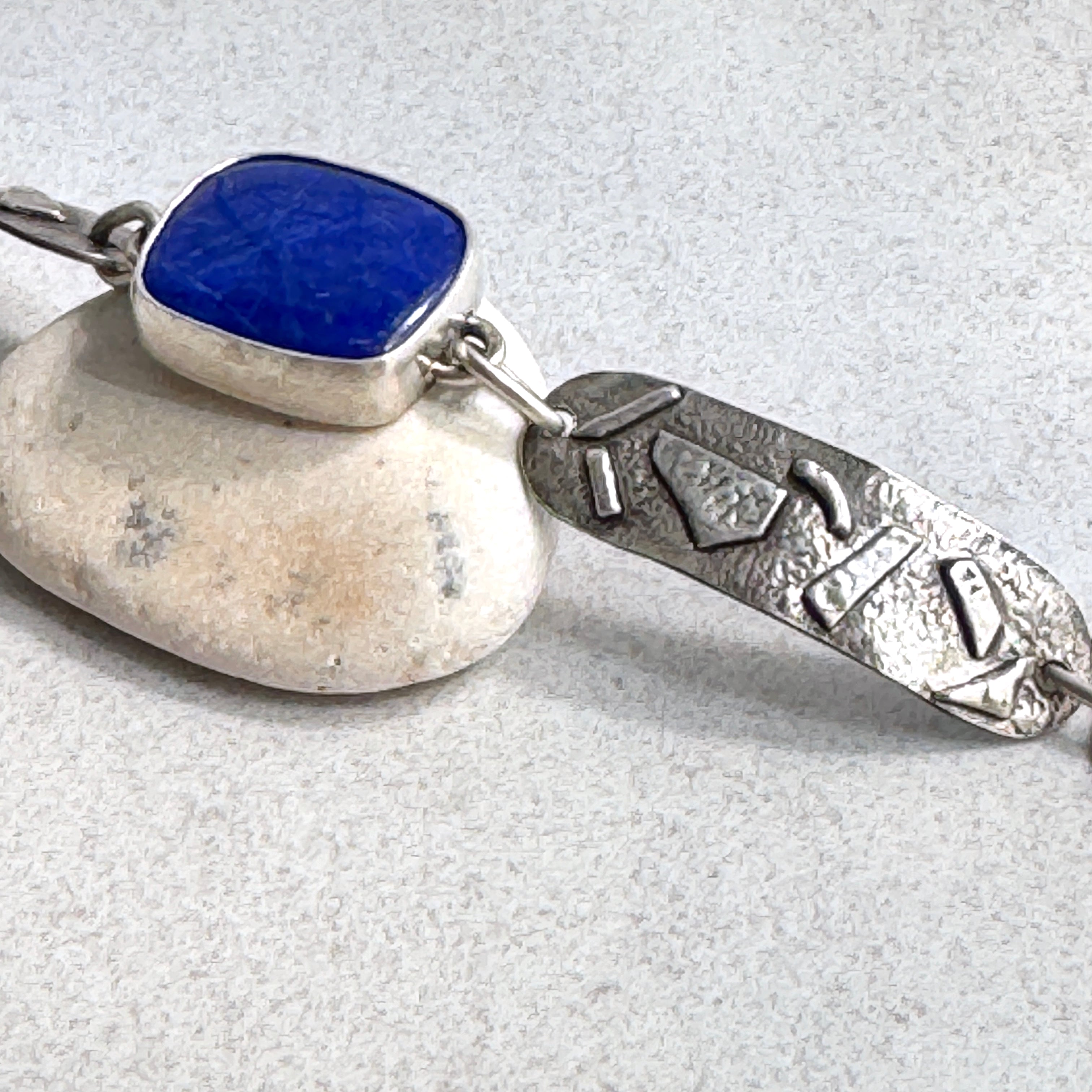 Sterling Silver Lapis Textured Link Bracelet
