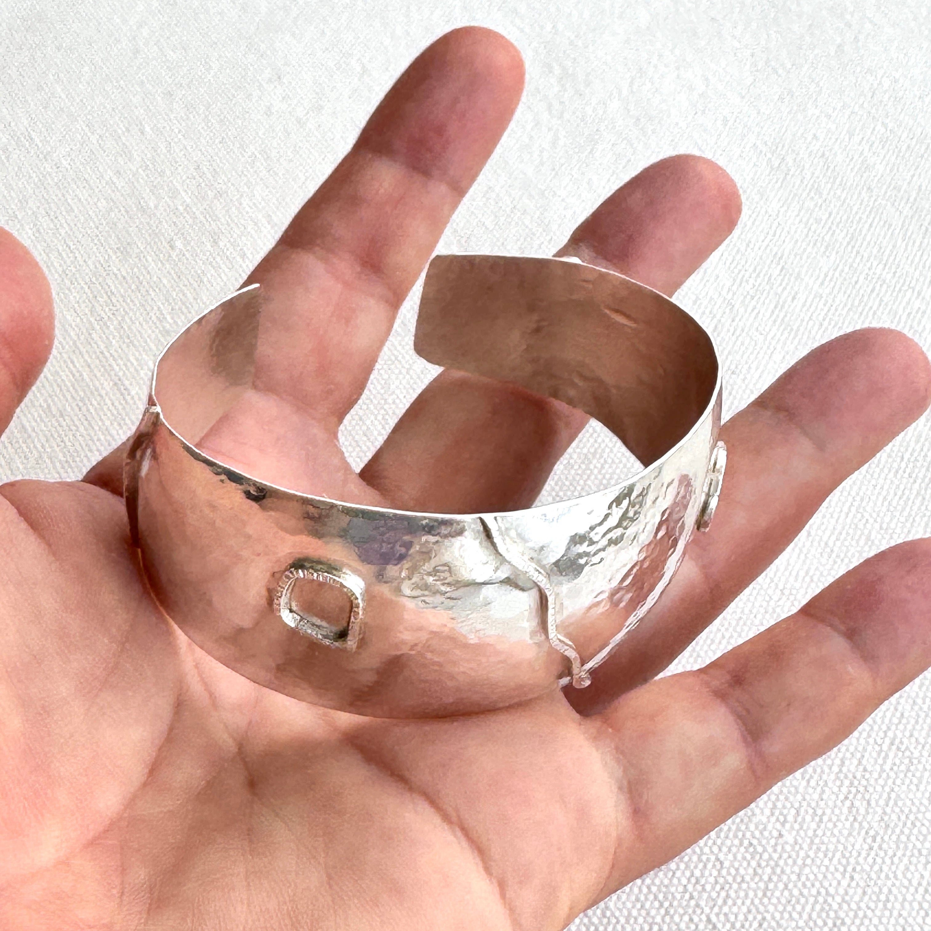 Wide Hammered Sterling Silver Synclastic Cuff
