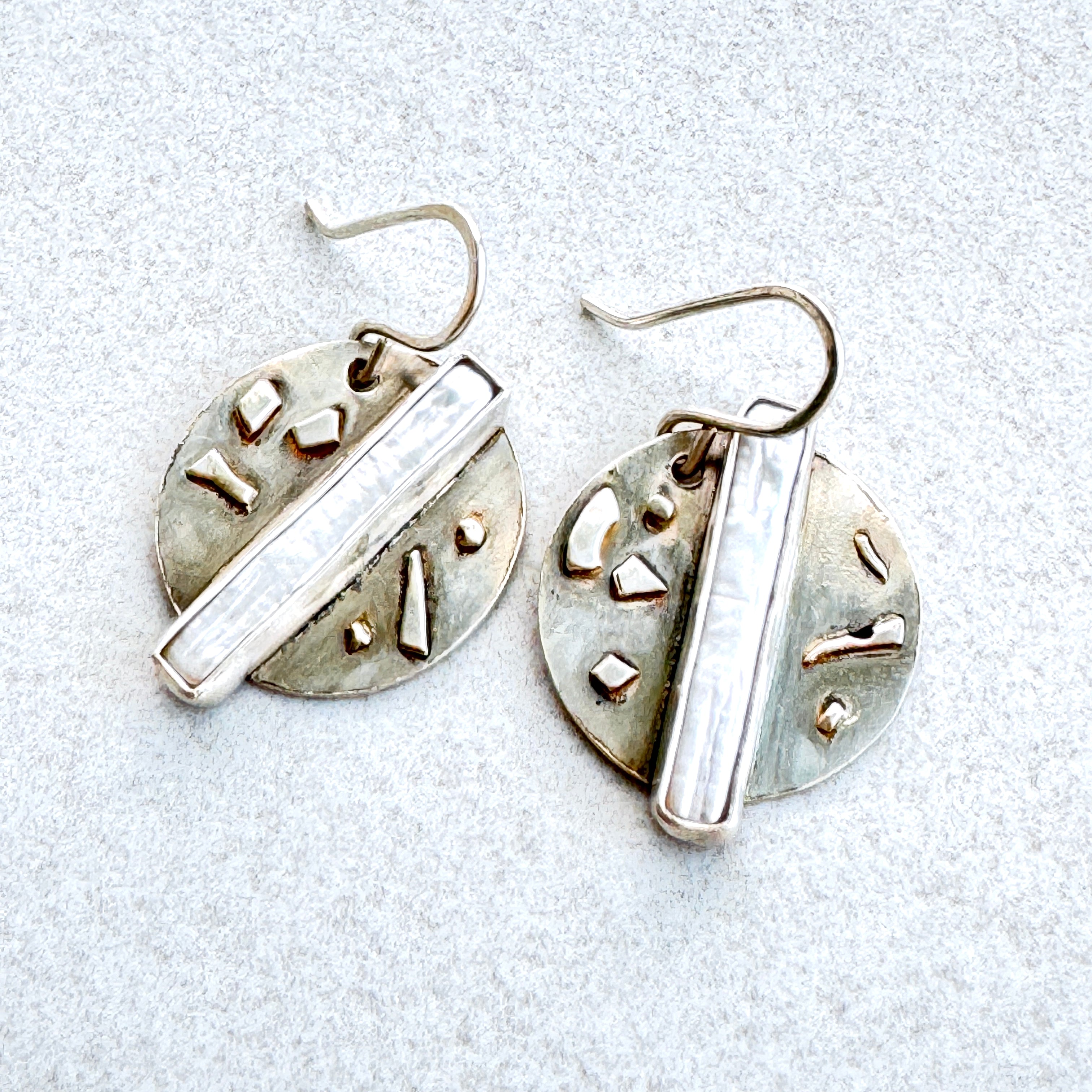 Sterling Silver Pearl Textured Disc Earrings