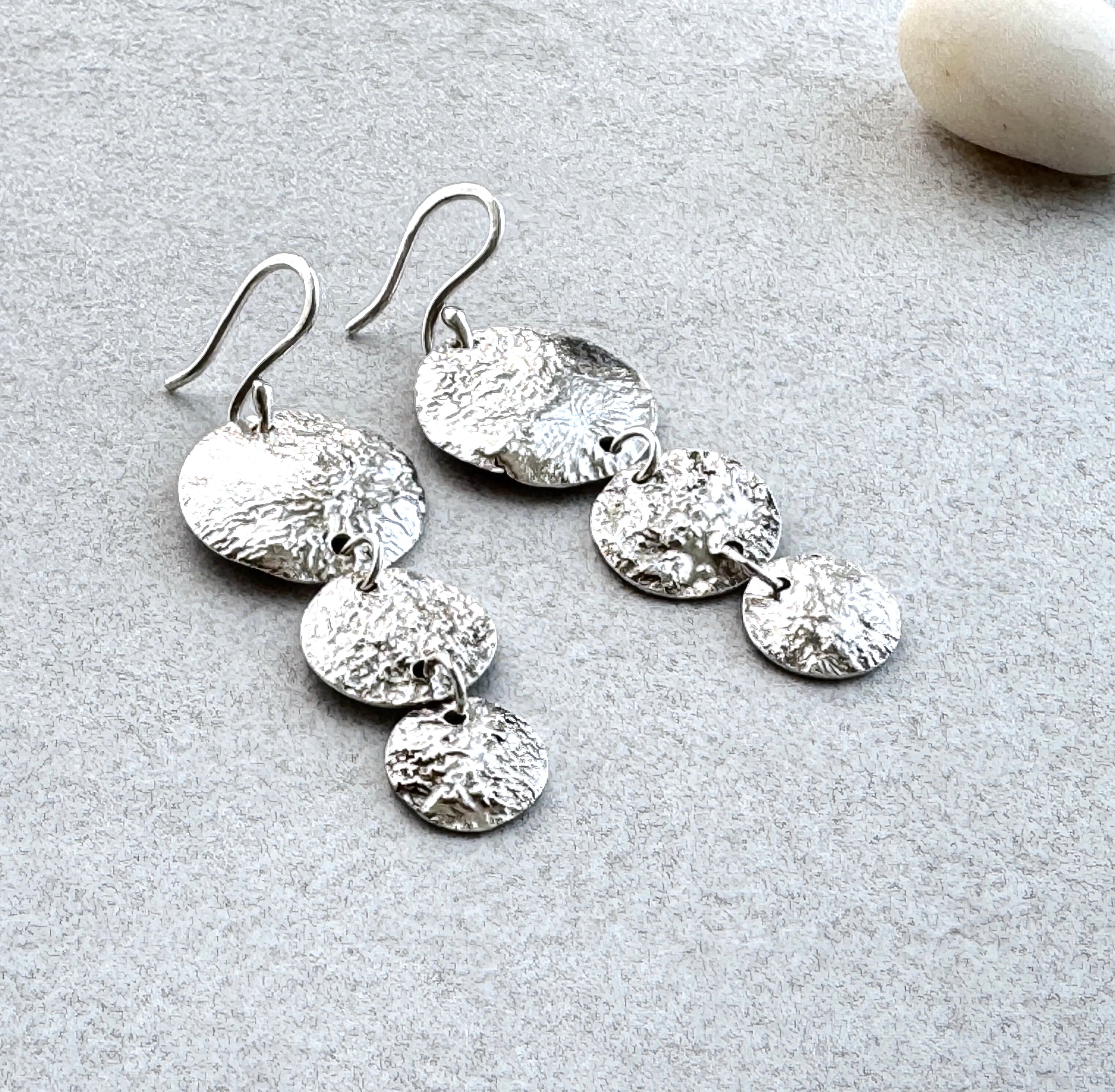 Textured Sterling Silver Disc Drop Earrings