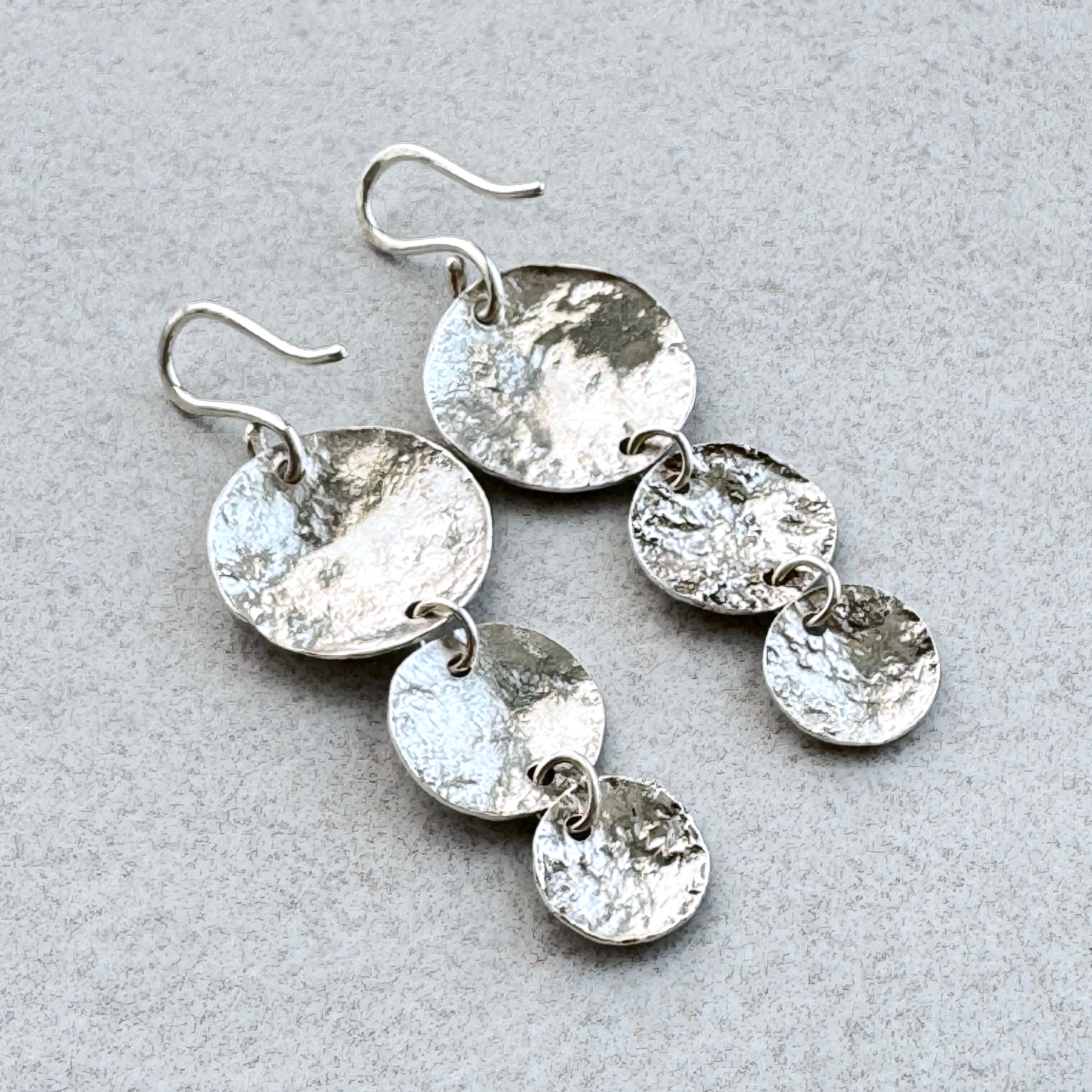 Textured Sterling Silver Disc Drop Earrings