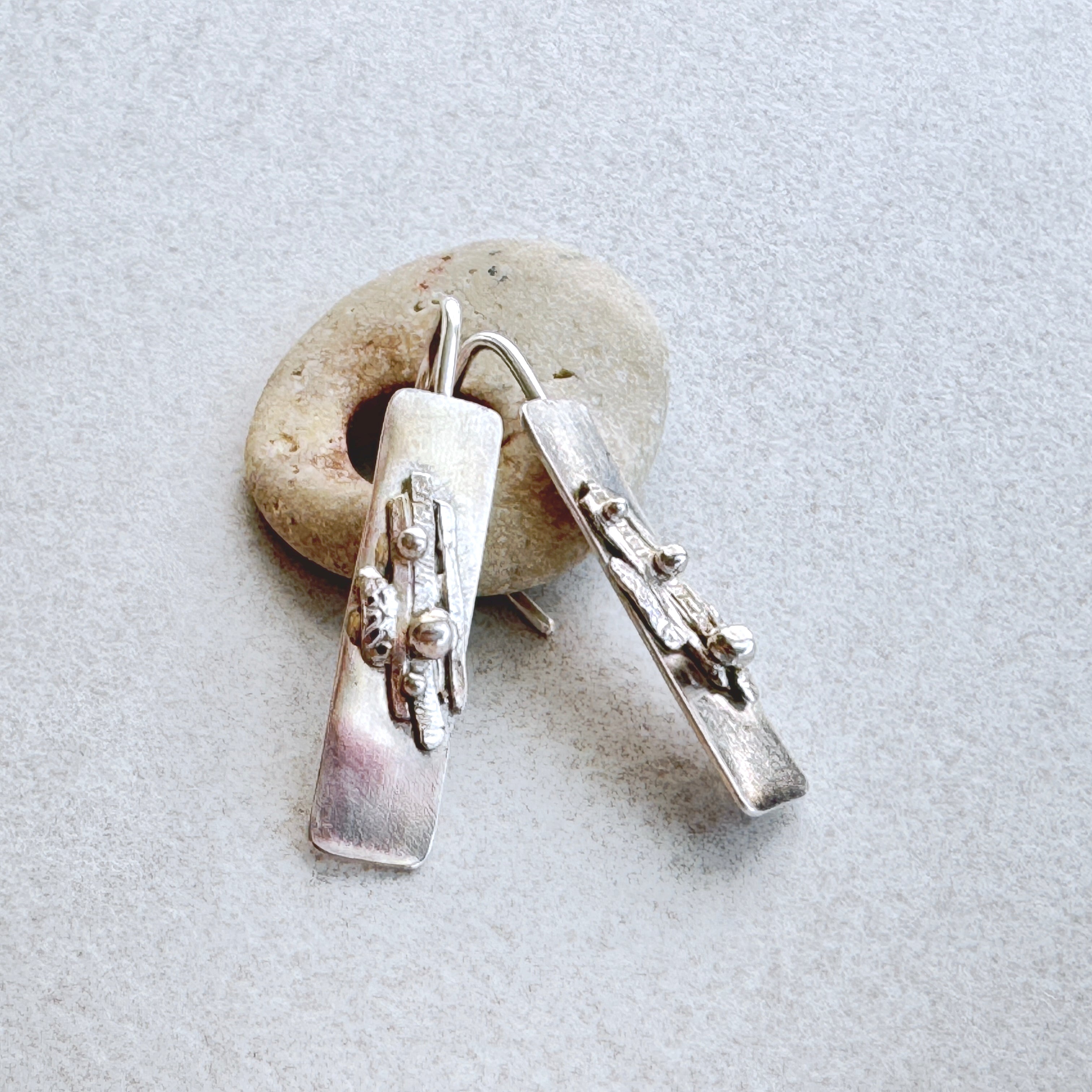 Sterling Silver Textured Blade Drop Earrings