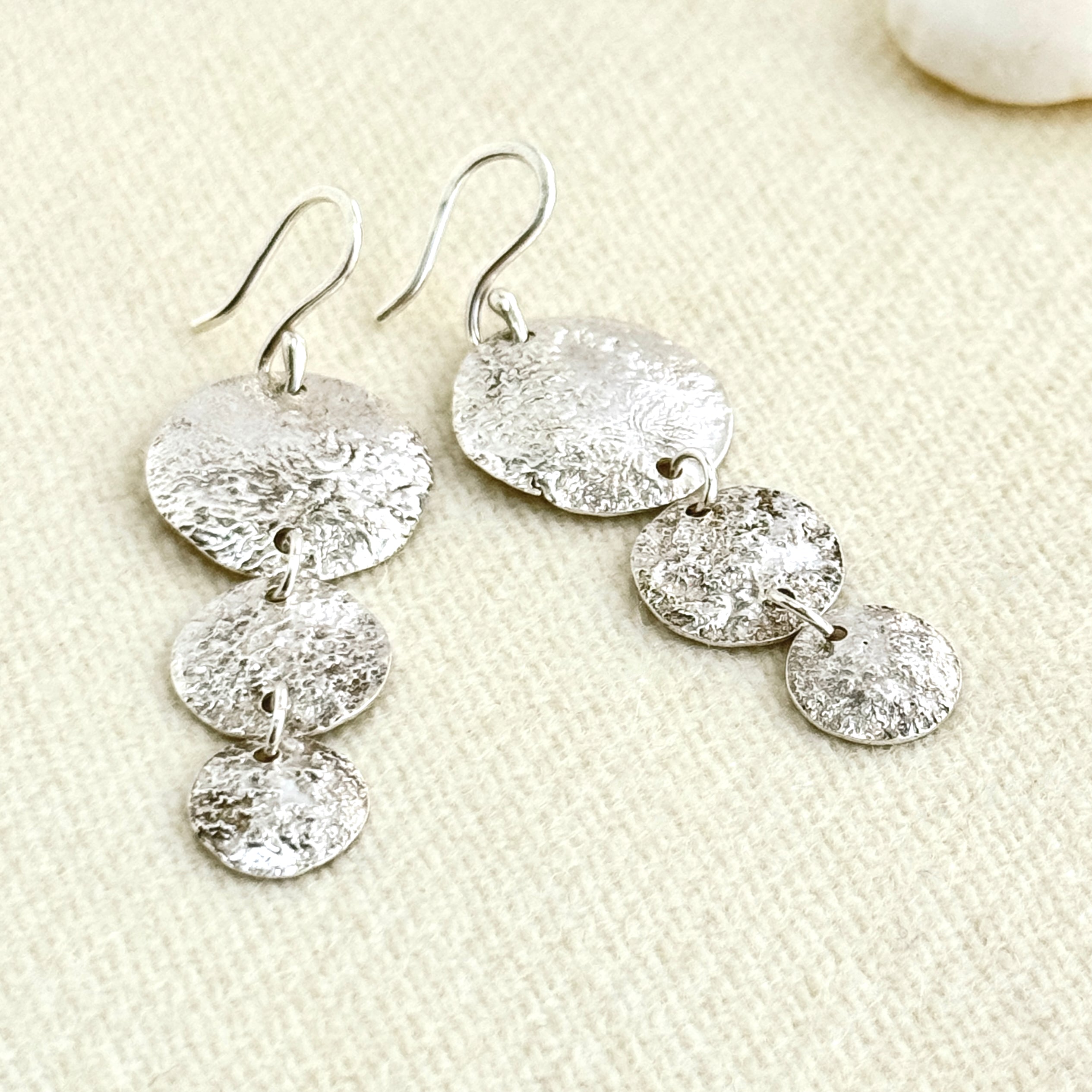 Textured Sterling Silver Disc Drop Earrings