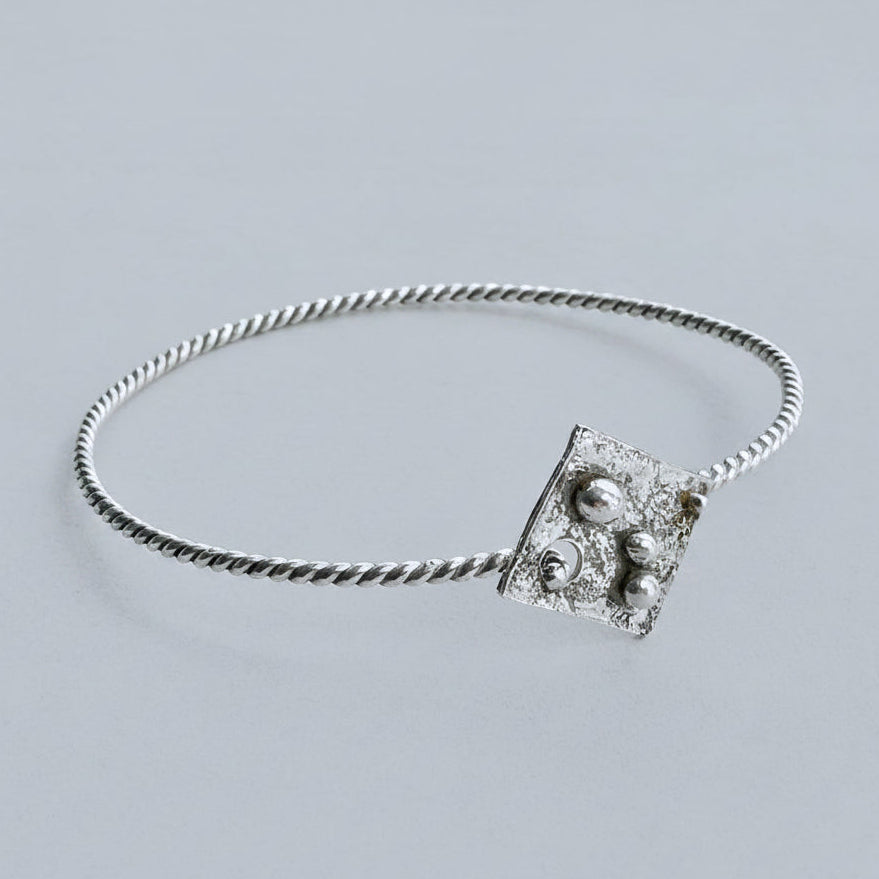 Twisted Sterling Silver Ball Detail Bangle
