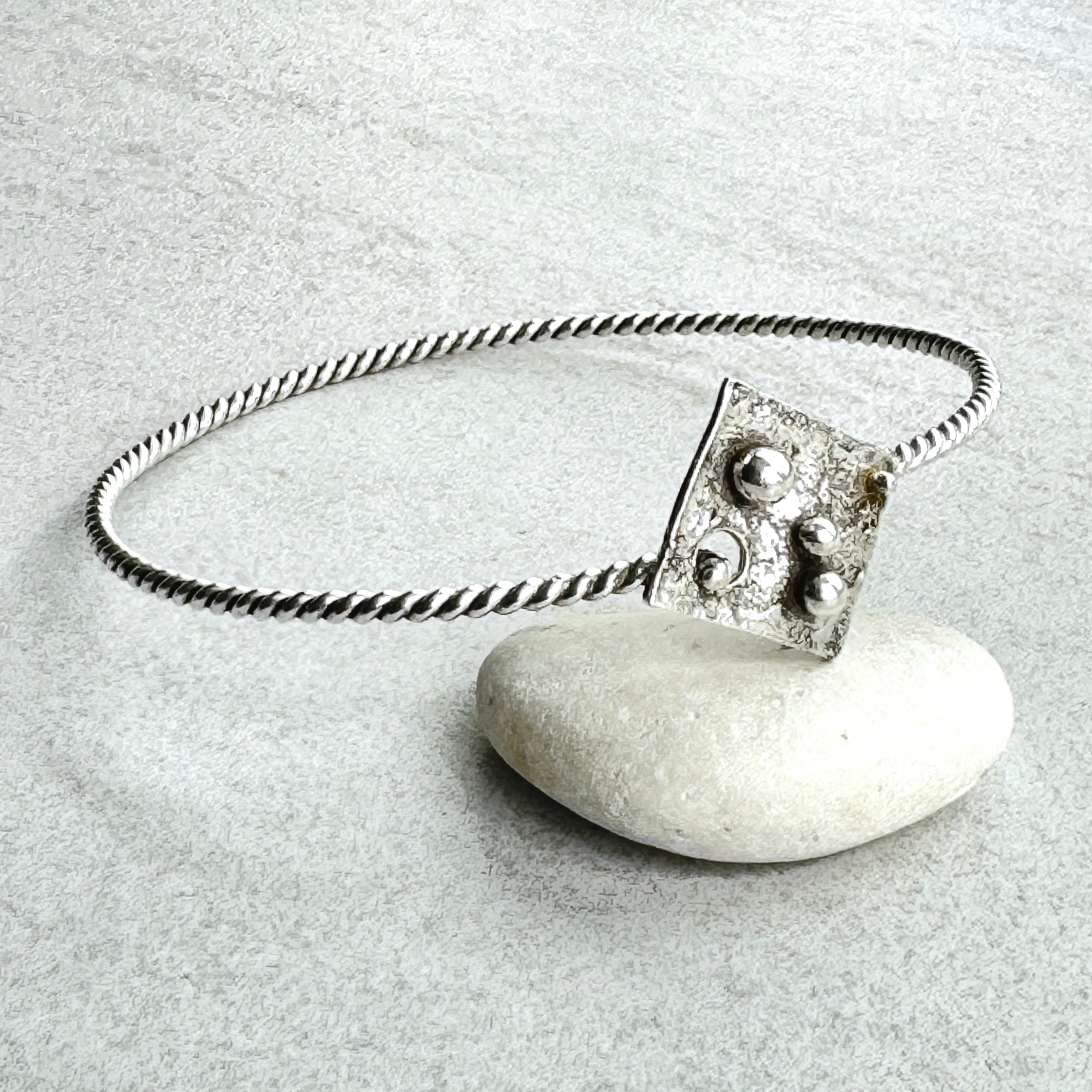 Twisted Sterling Silver Ball Detail Bangle