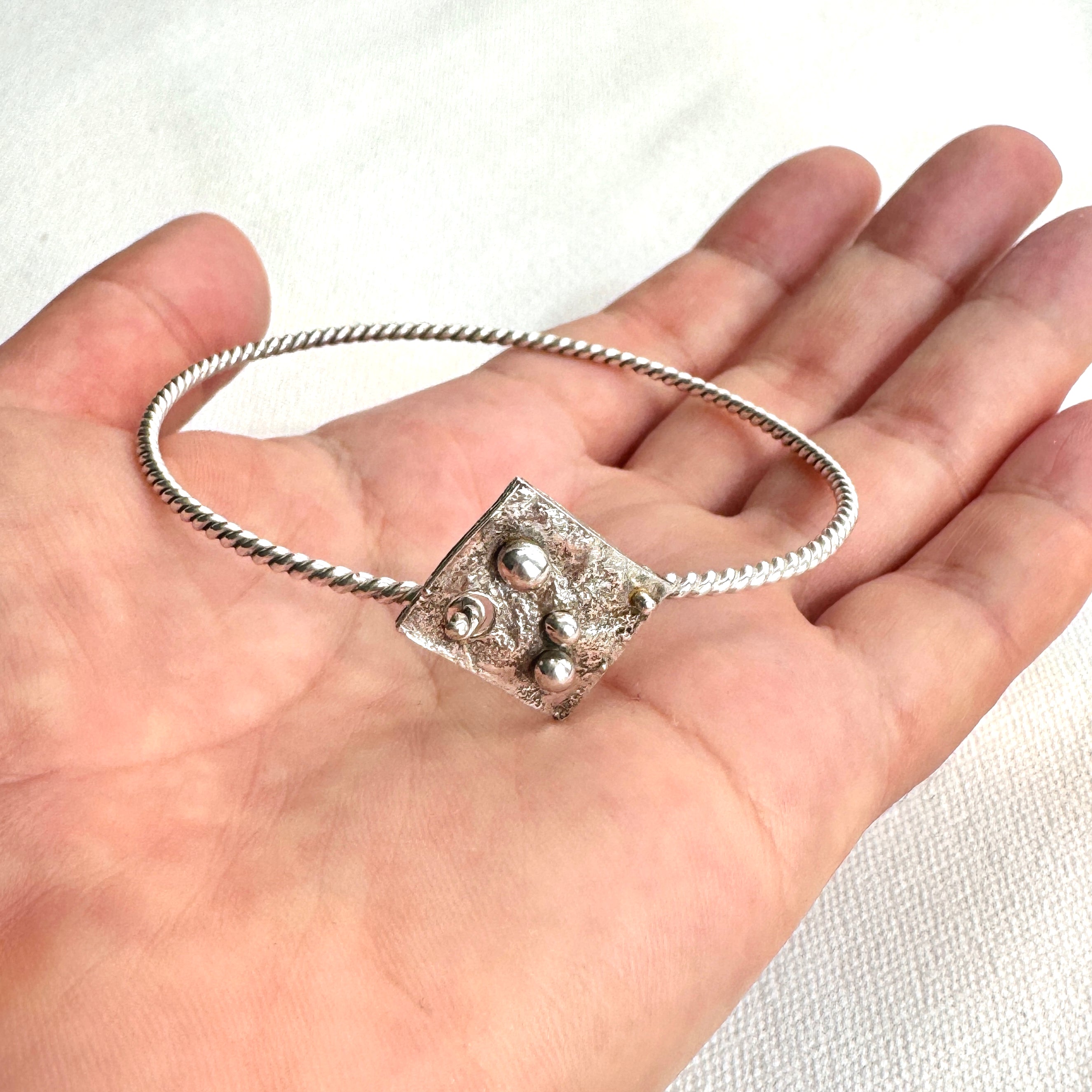 Twisted Sterling Silver Ball Detail Bangle