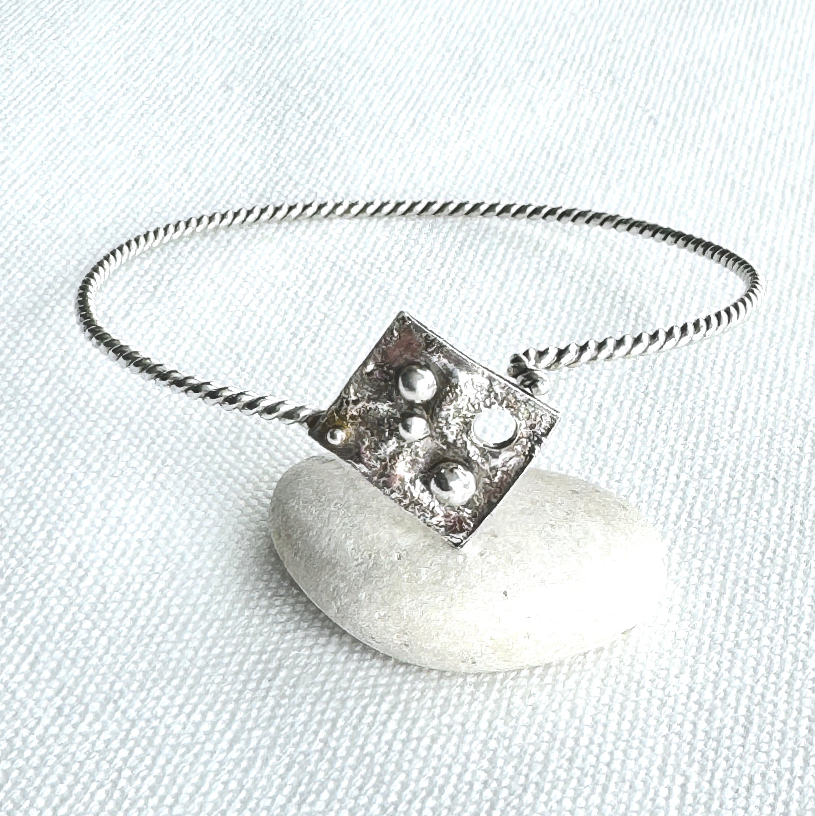 Twisted Sterling Silver Ball Detail Bangle