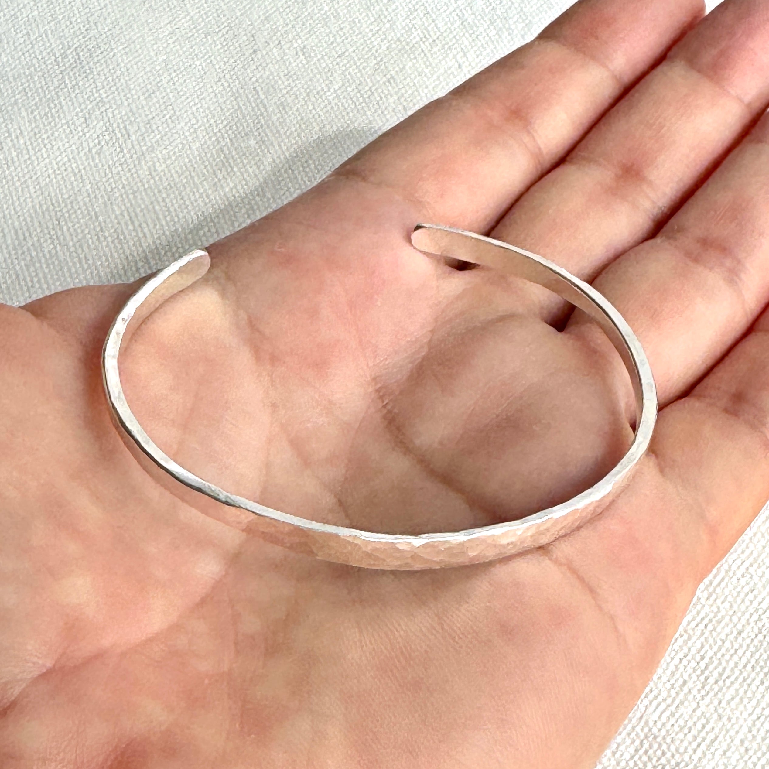 Hammered Highly Polished Sterling Silver Cuff