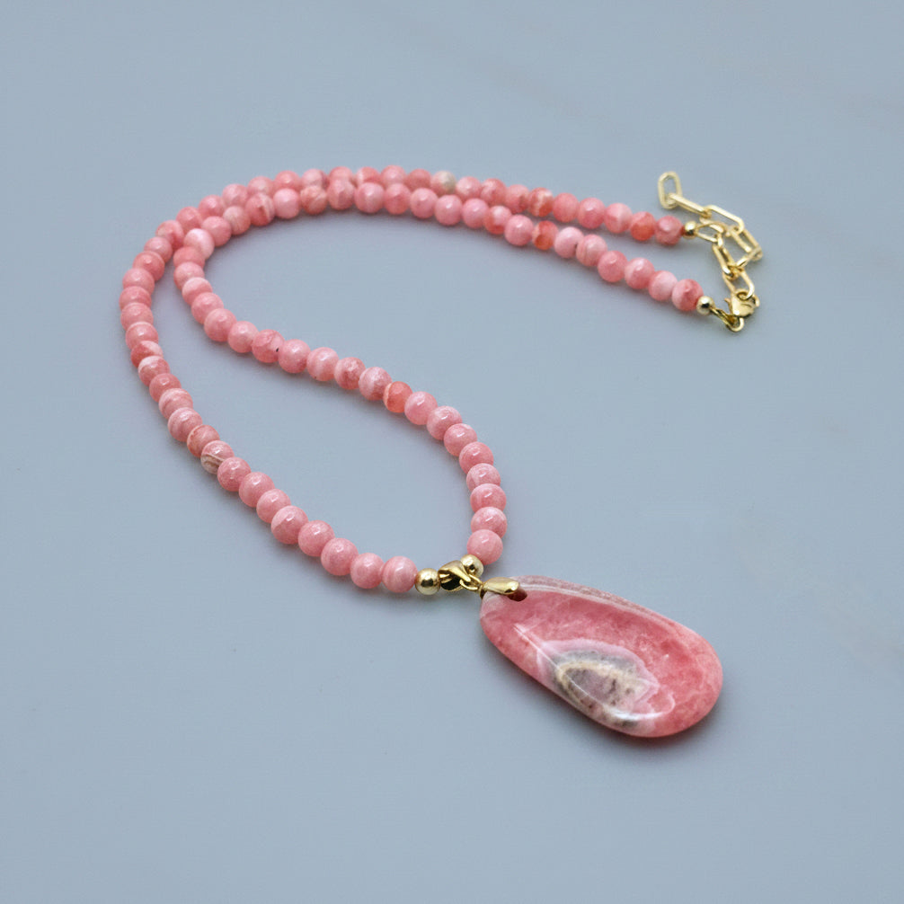 Rhodochrosite Pendant Gold-Filled Necklace
