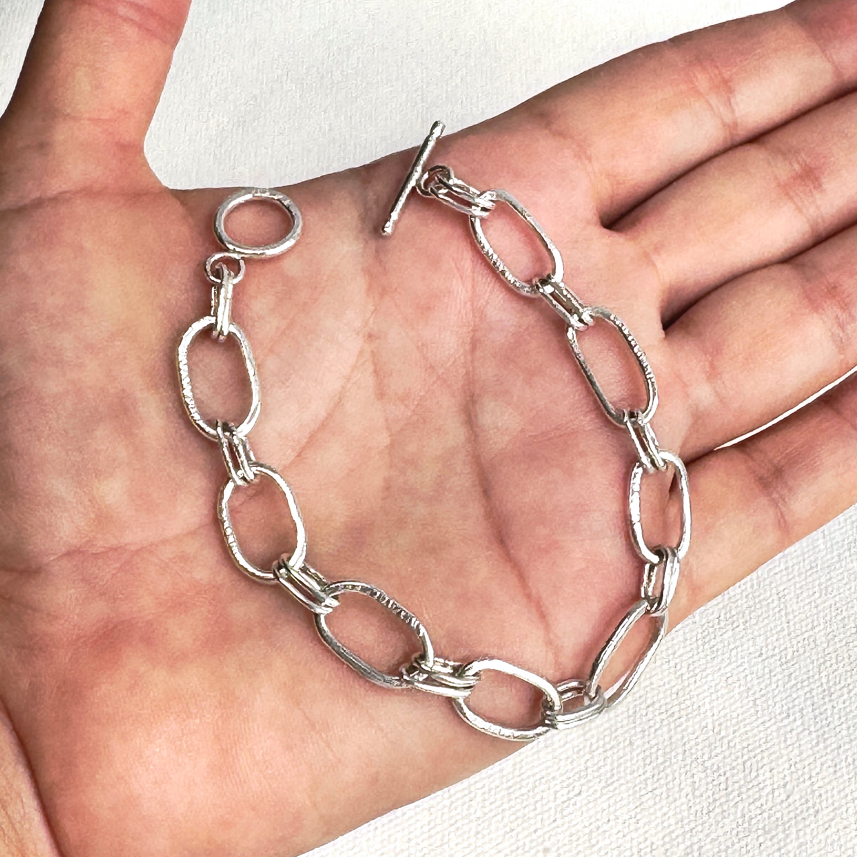 Hammered Sterling Silver Large Link Bracelet