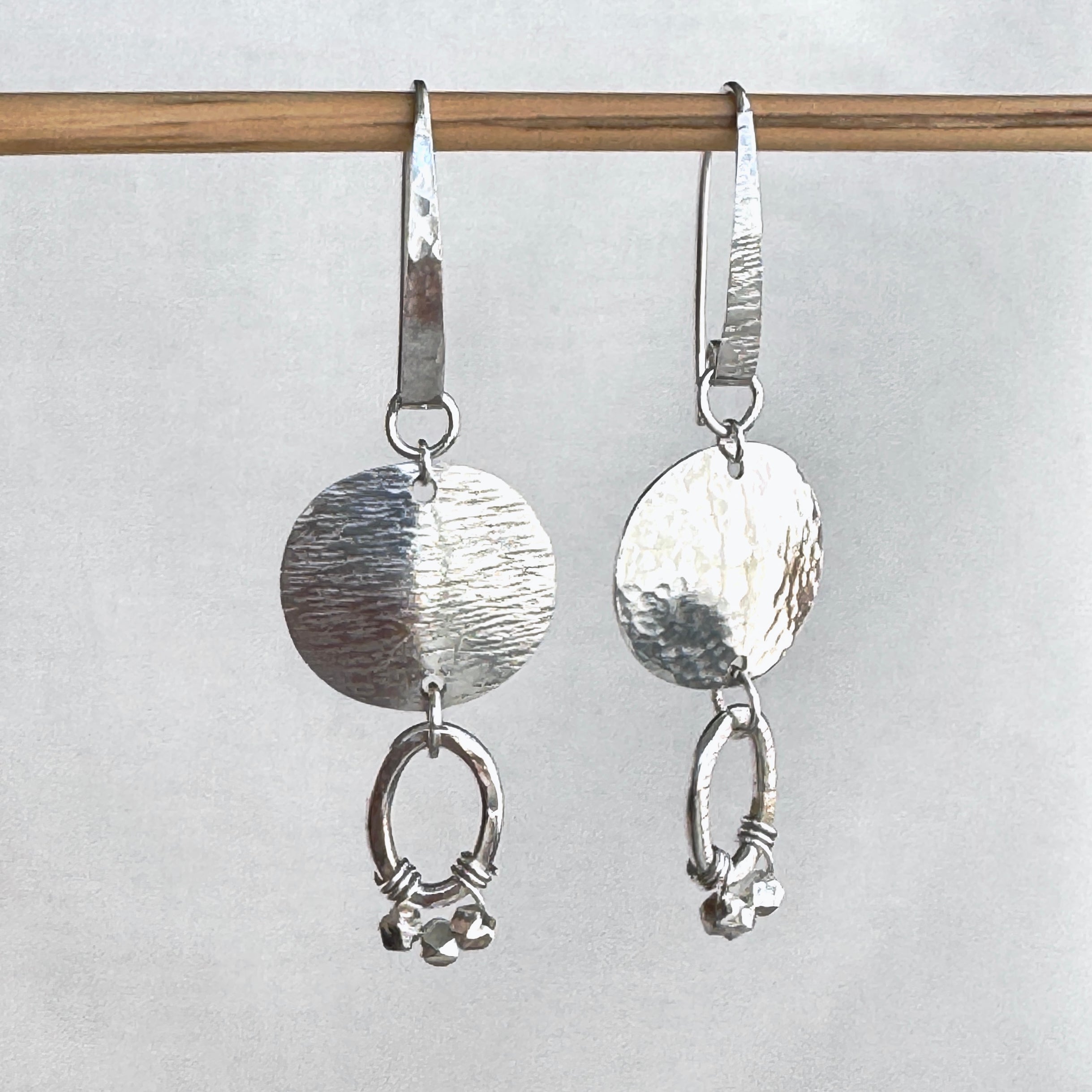 Asymmetric Hammered 925 Silver Disc Earrings