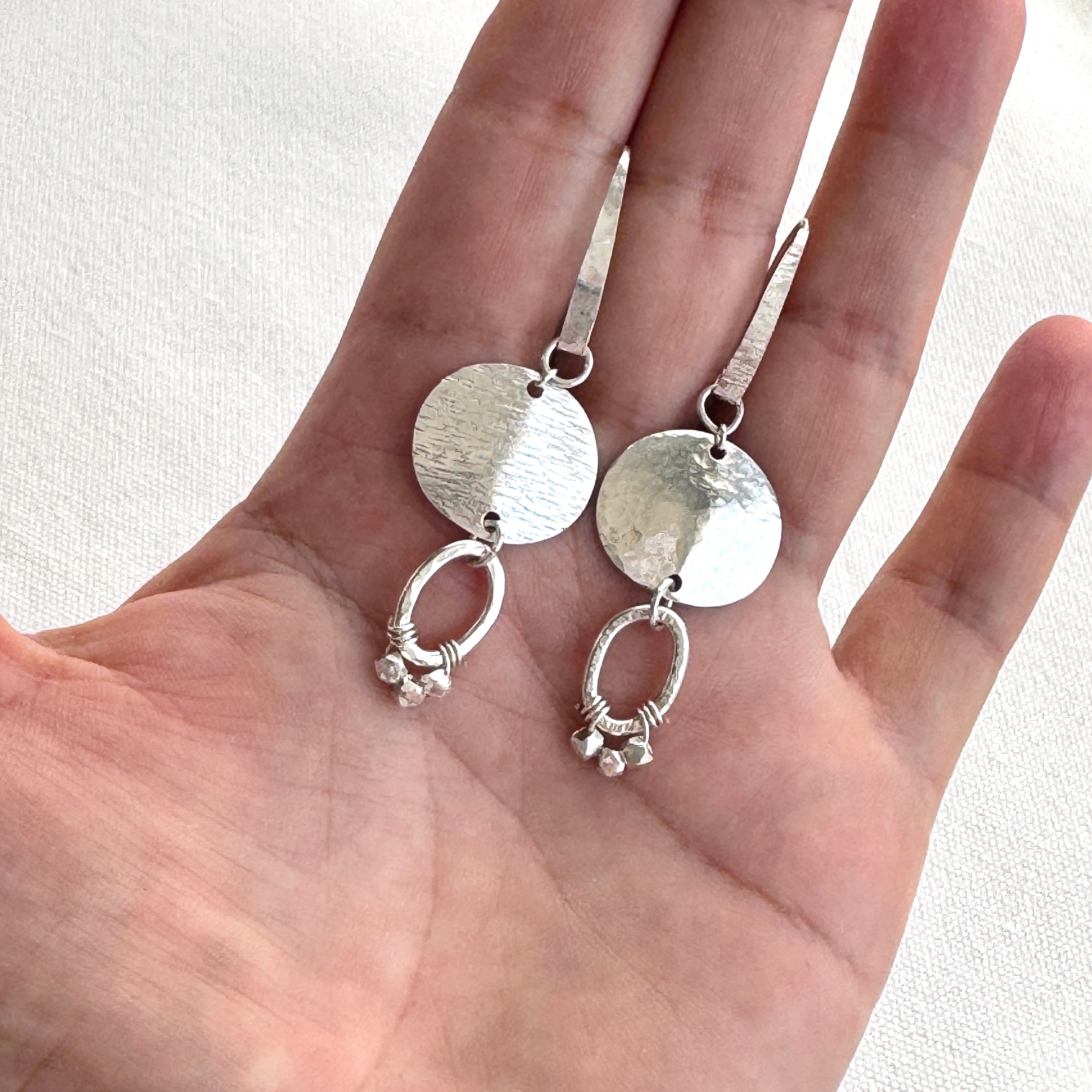 Asymmetric Hammered 925 Silver Disc Earrings