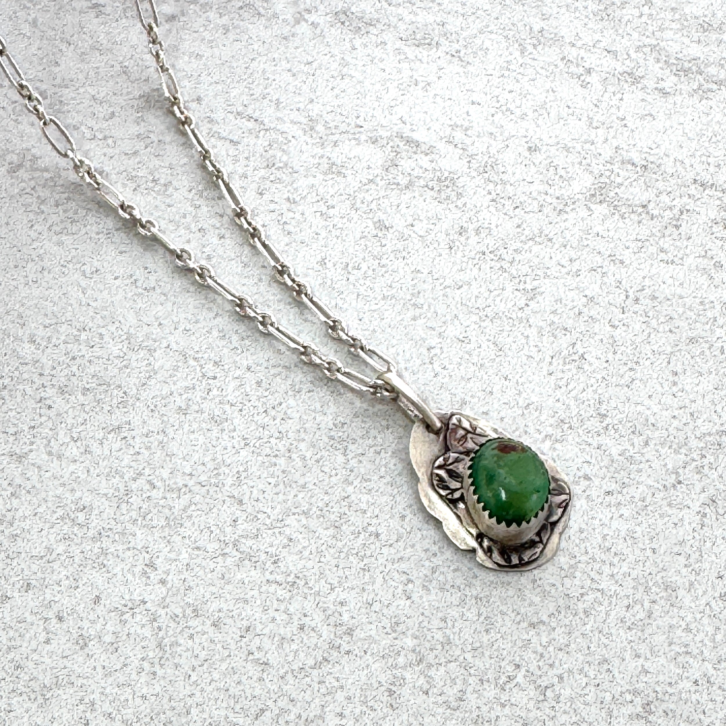 Chrysoprase Leaf Sterling Silver Necklace
