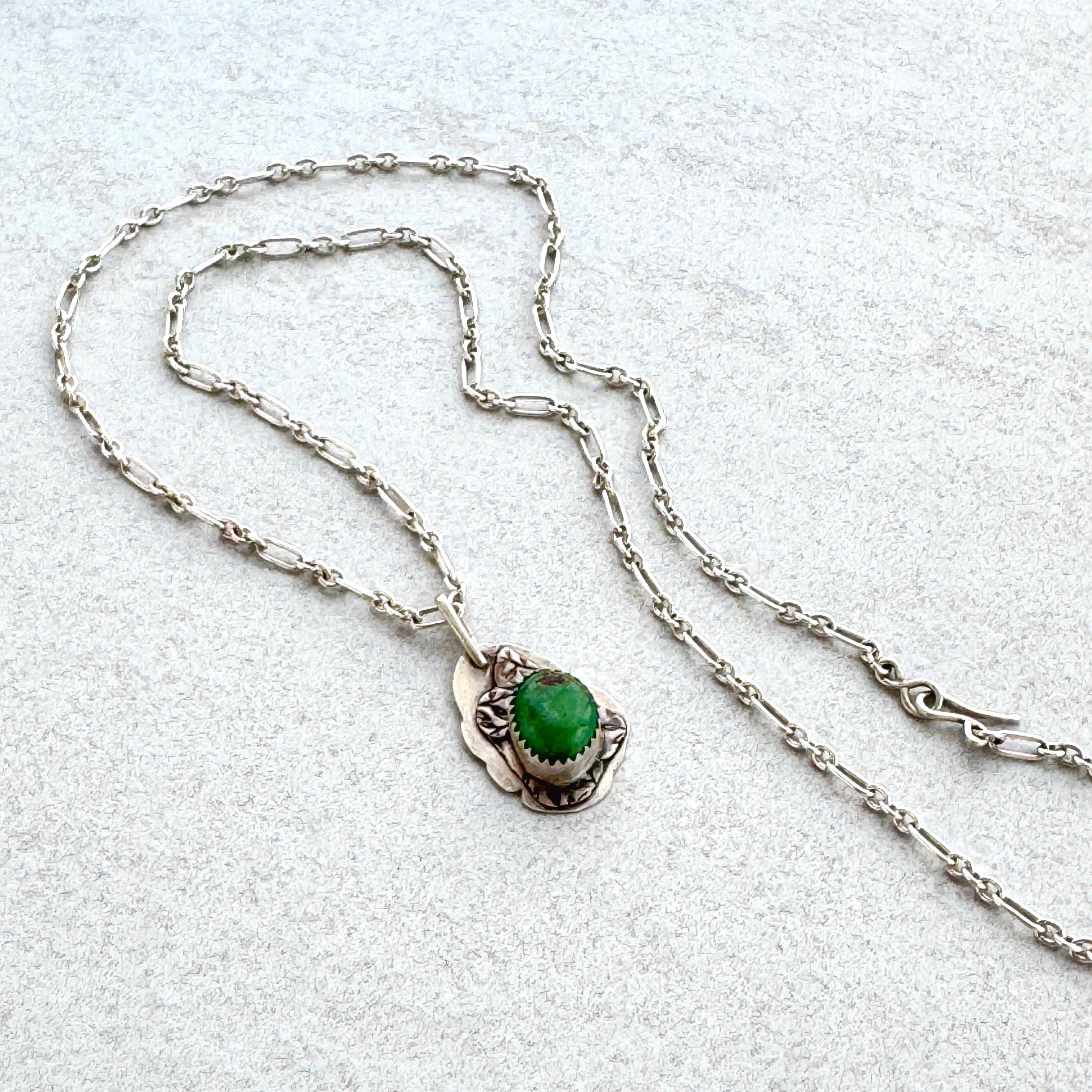 Chrysoprase Leaf Sterling Silver Necklace