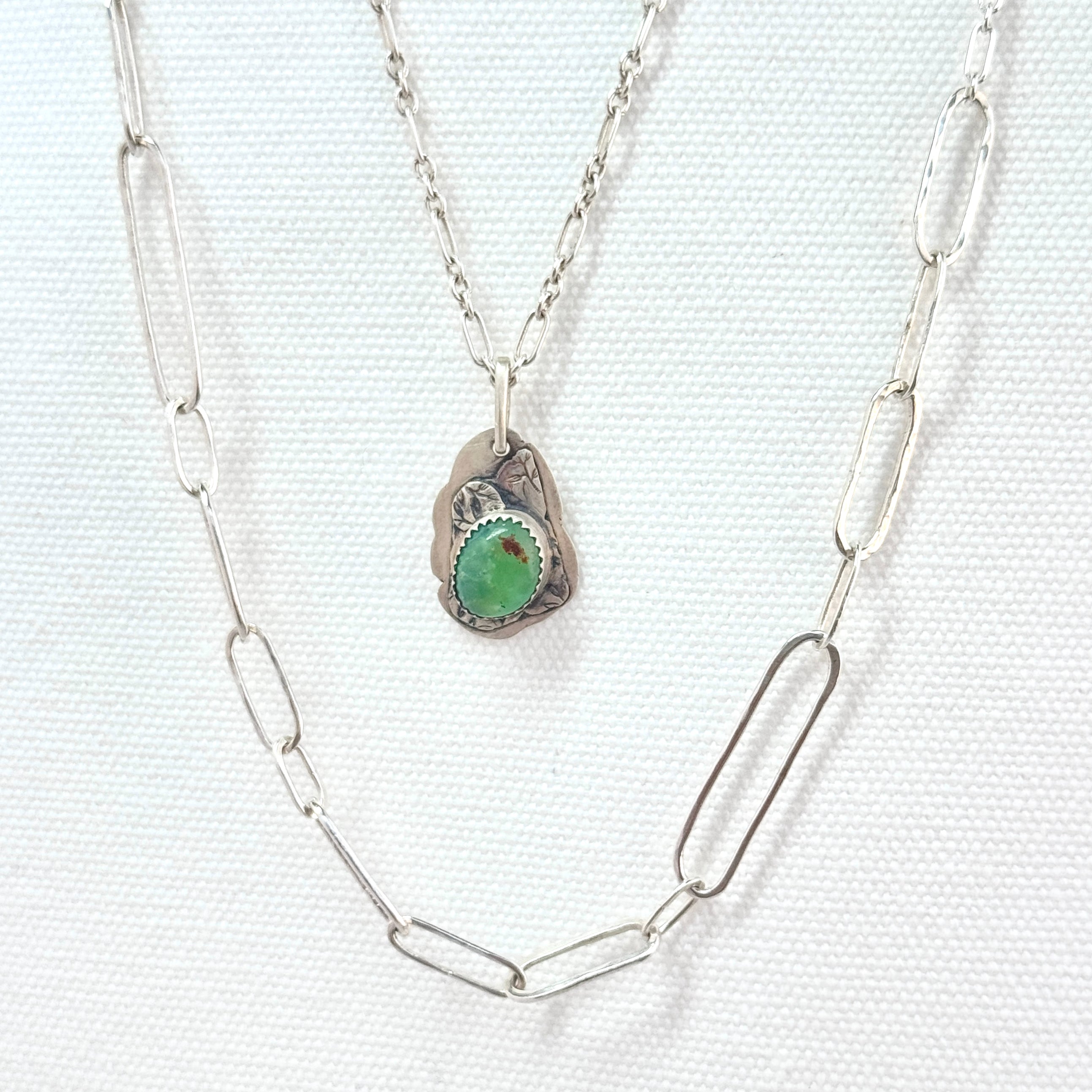 Chrysoprase Leaf Sterling Silver Necklace