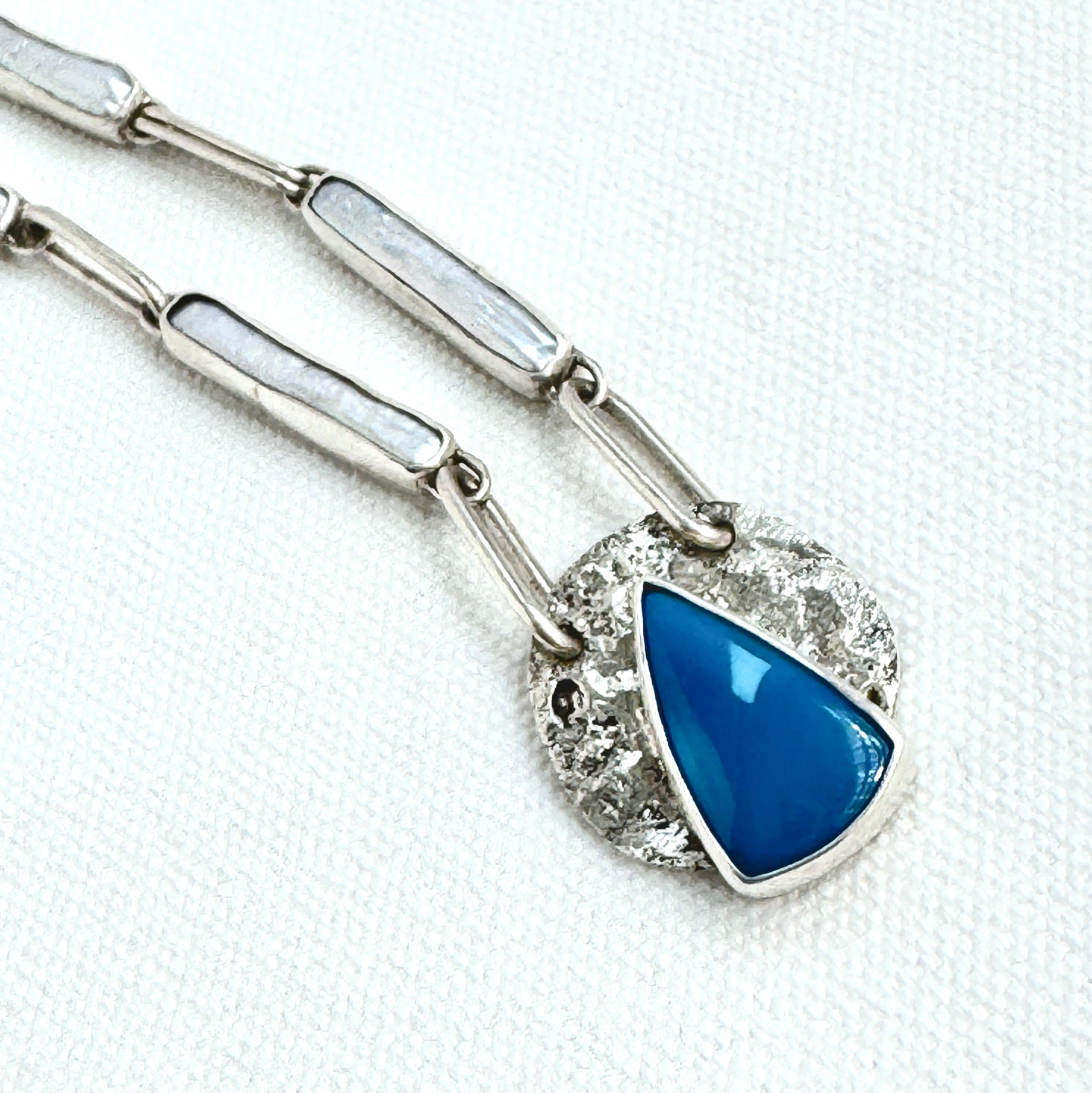 Turquoise & Pearl 925 Silver Link Necklace