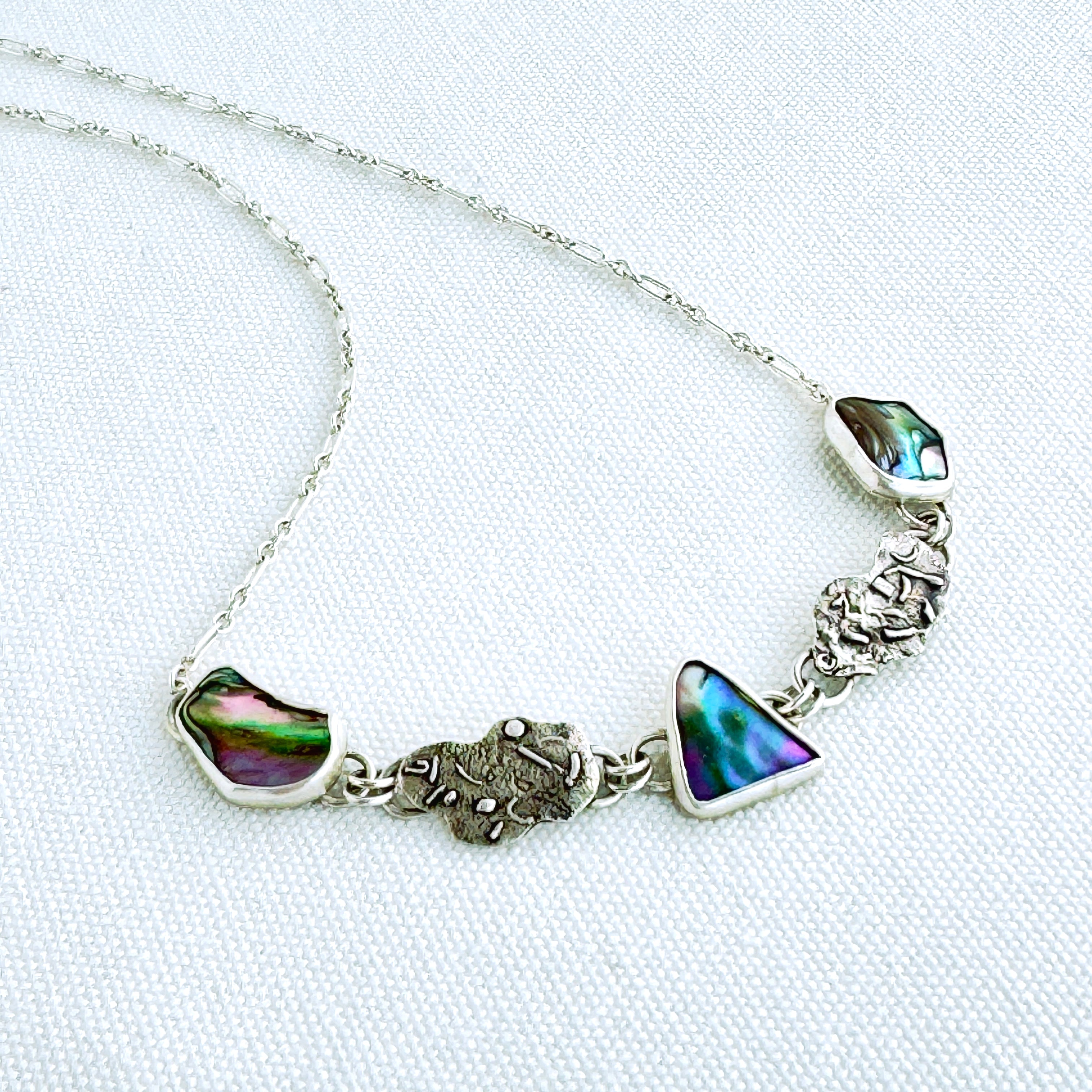 Sterling Silver Abalone Shell Link Necklace
