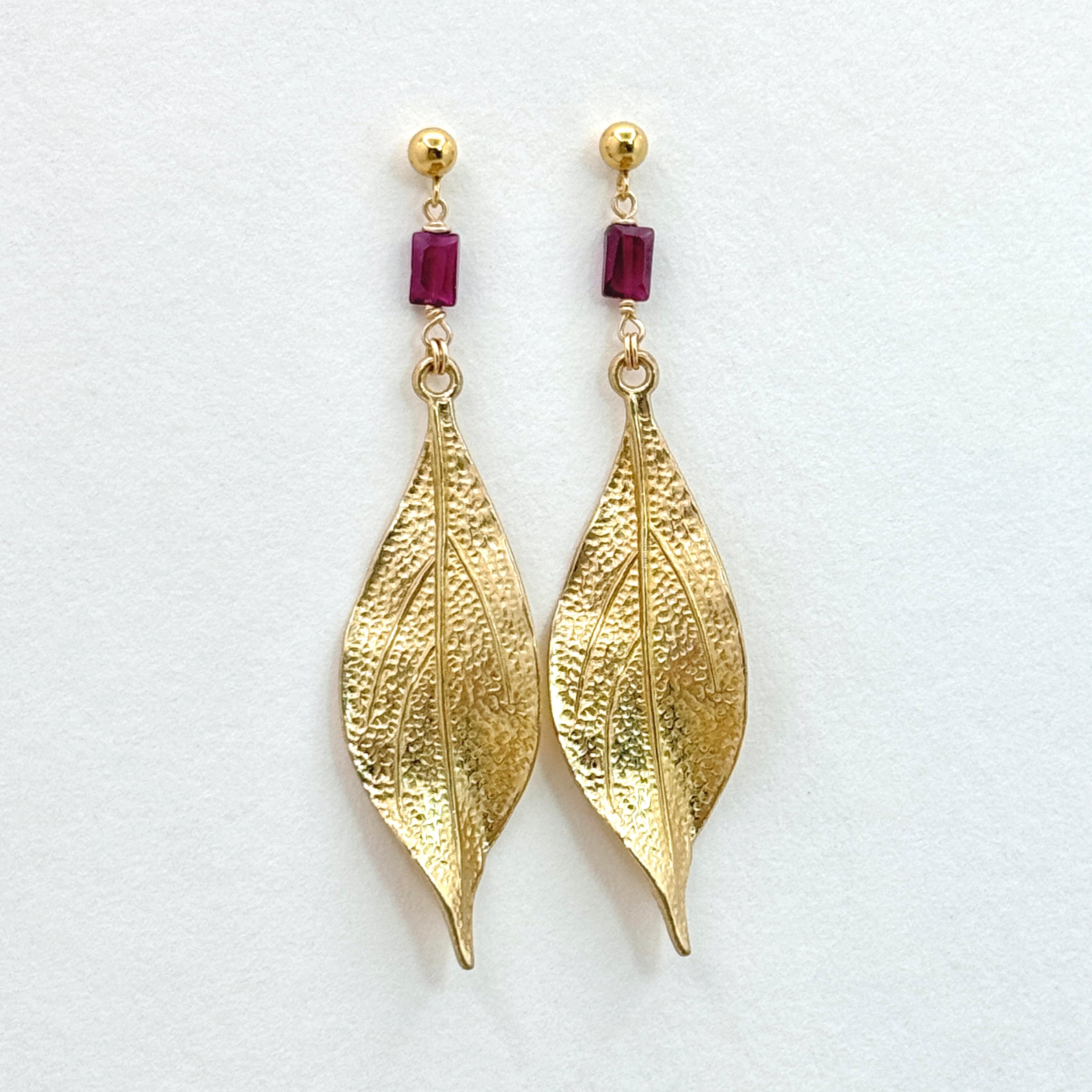 Garnet & Textured Leaf Statement Earrings