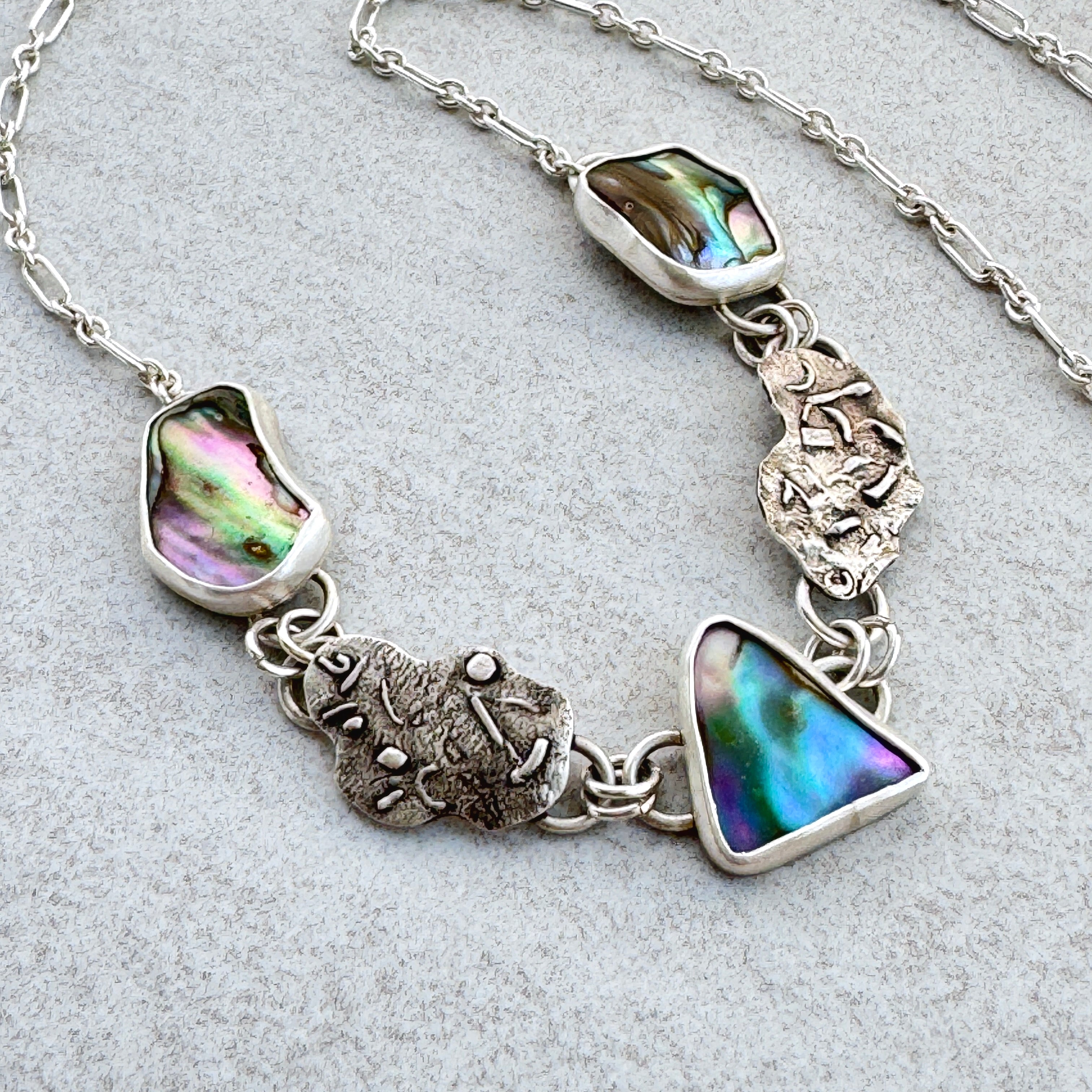 Sterling Silver Abalone Shell Link Necklace
