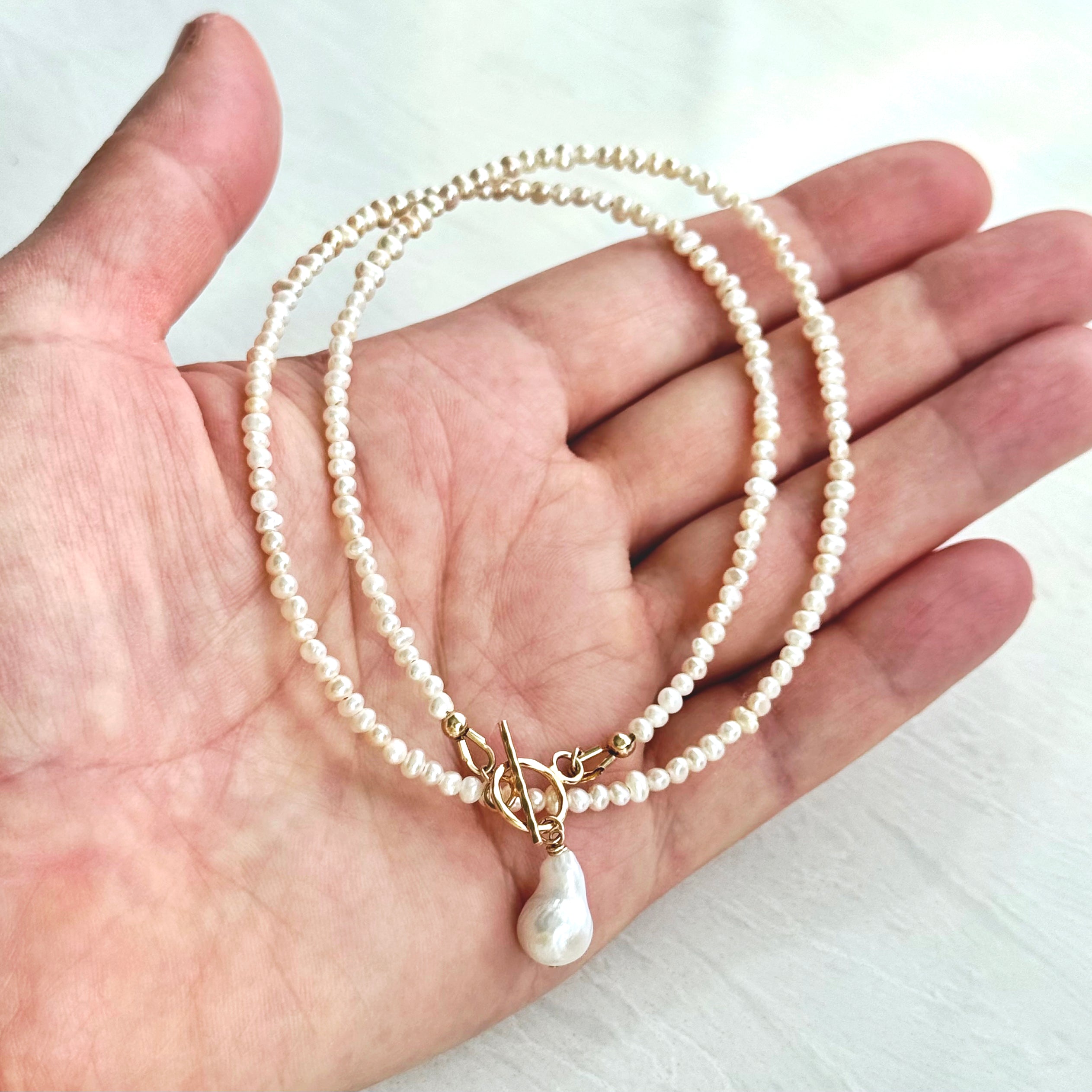 Gold Vermeil Pearl Toggle Front Clasp Necklace