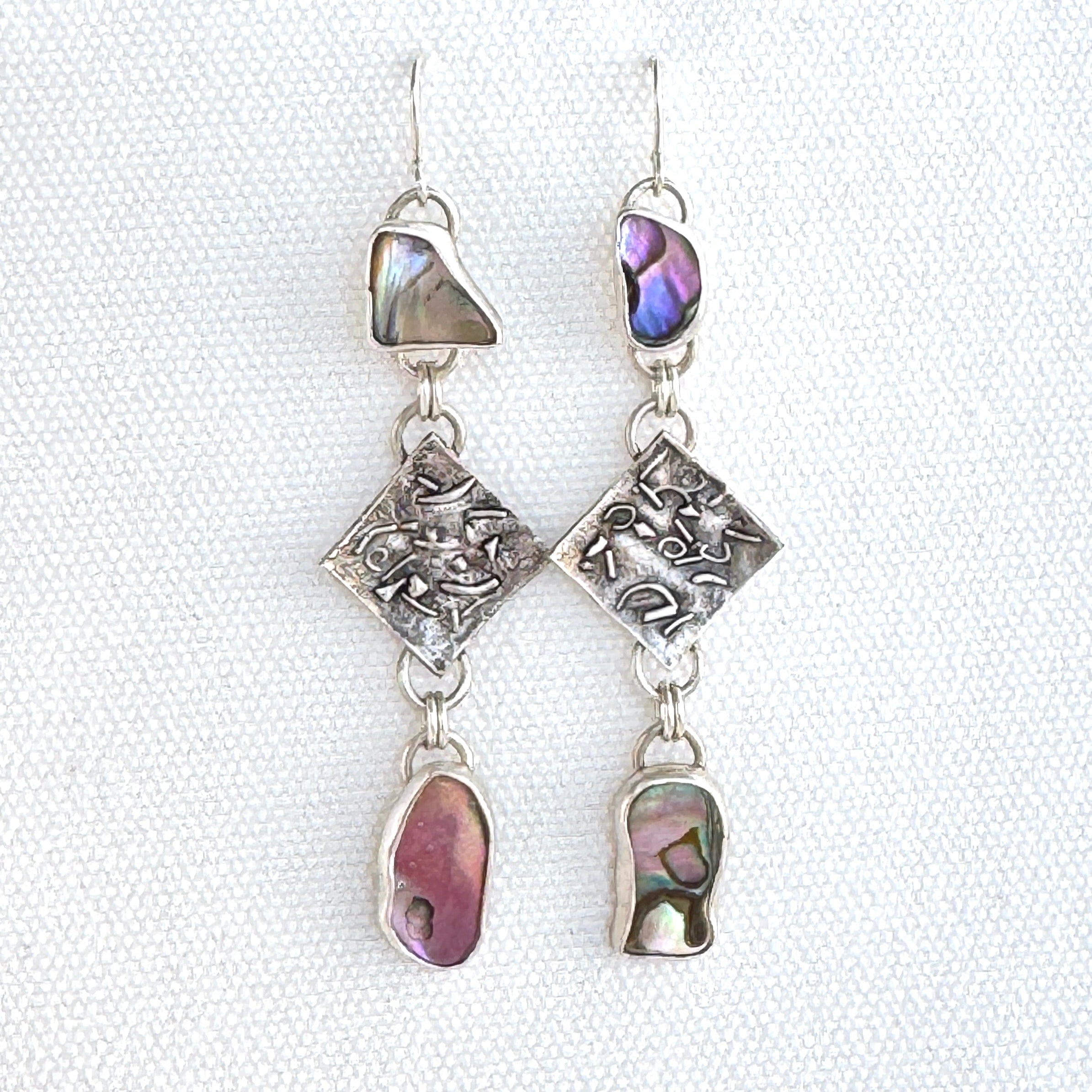 Abalone & Textured 925 Silver Drop Earrings