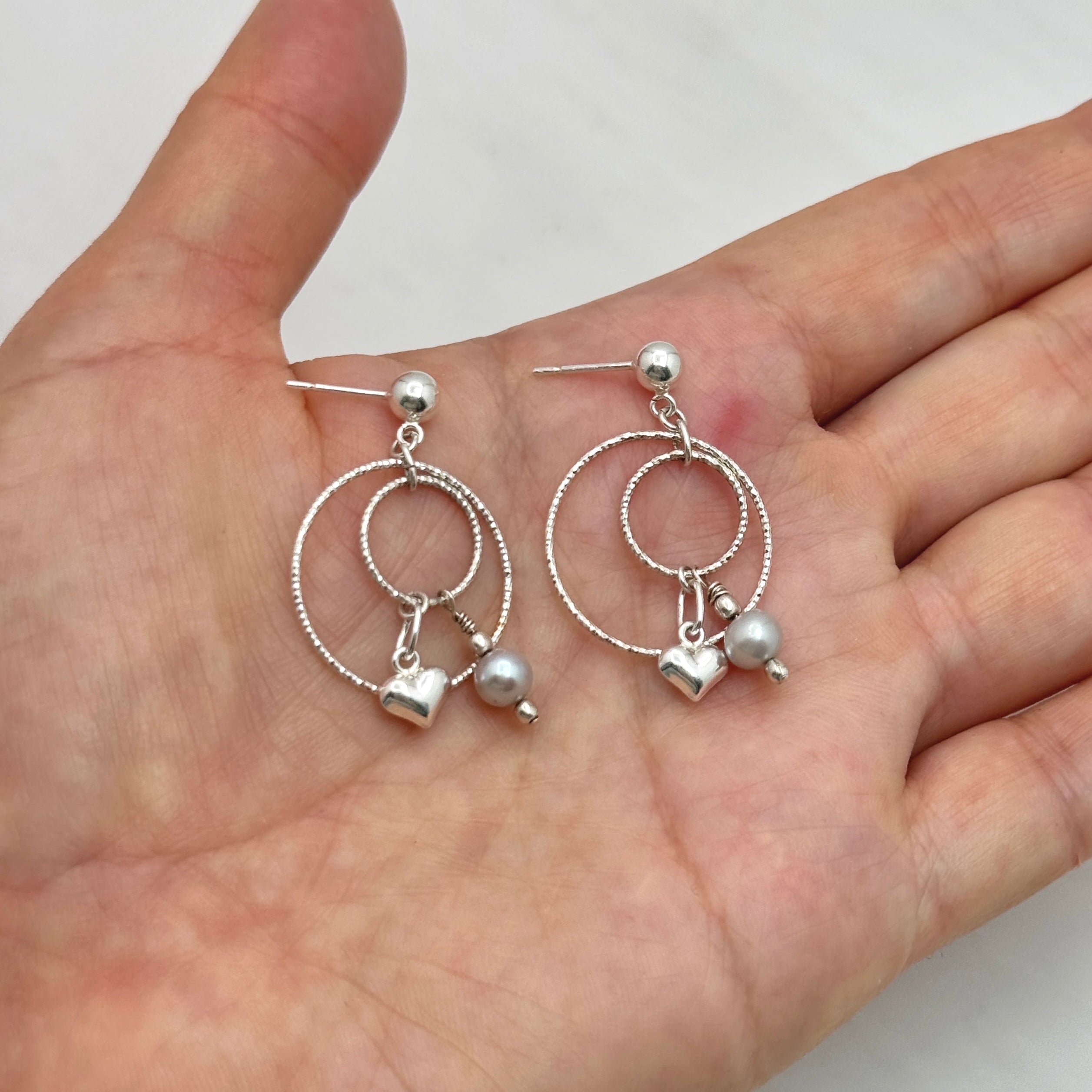 Sterling Silver Hoop Gray Pearl Earrings