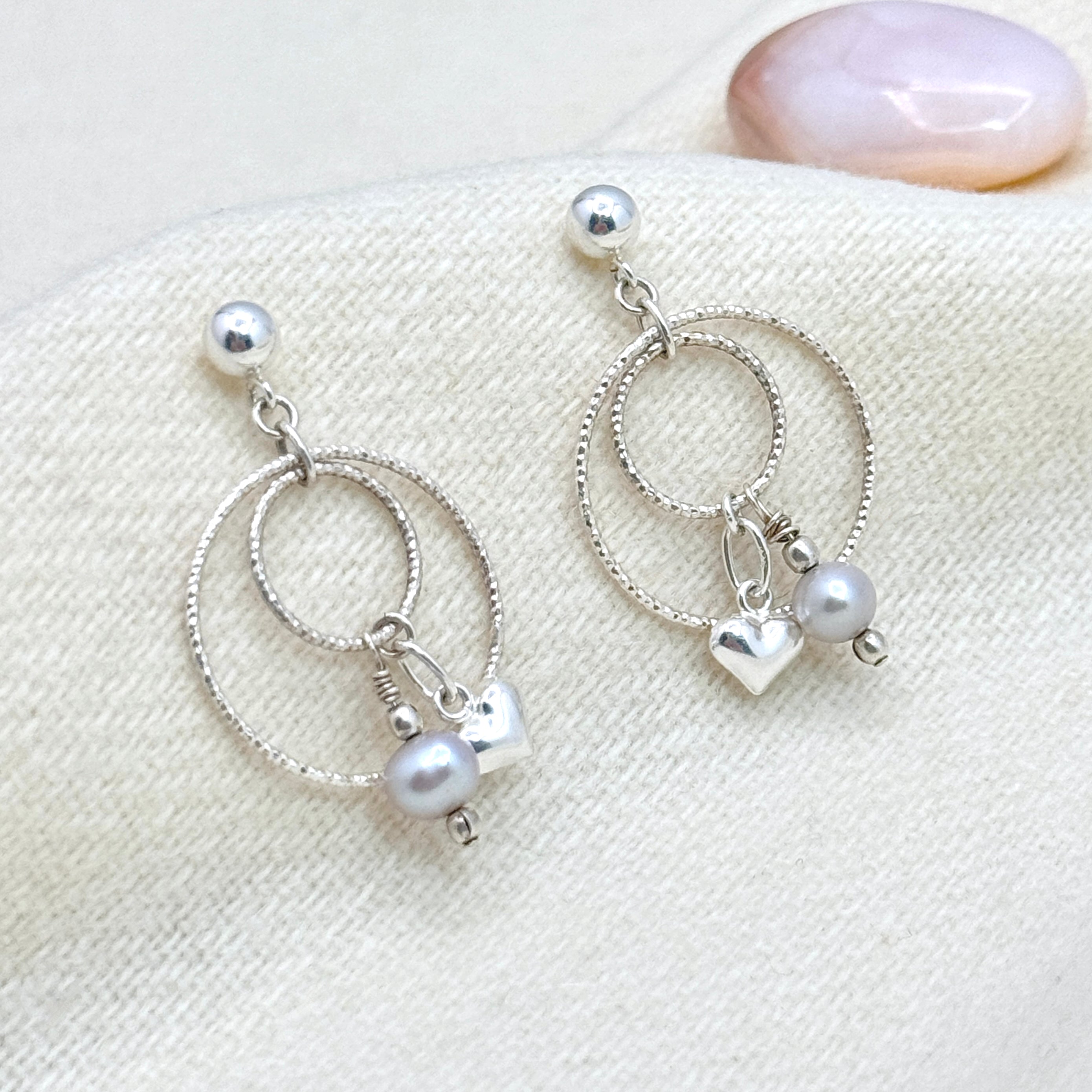 Sterling Silver Hoop Gray Pearl Earrings