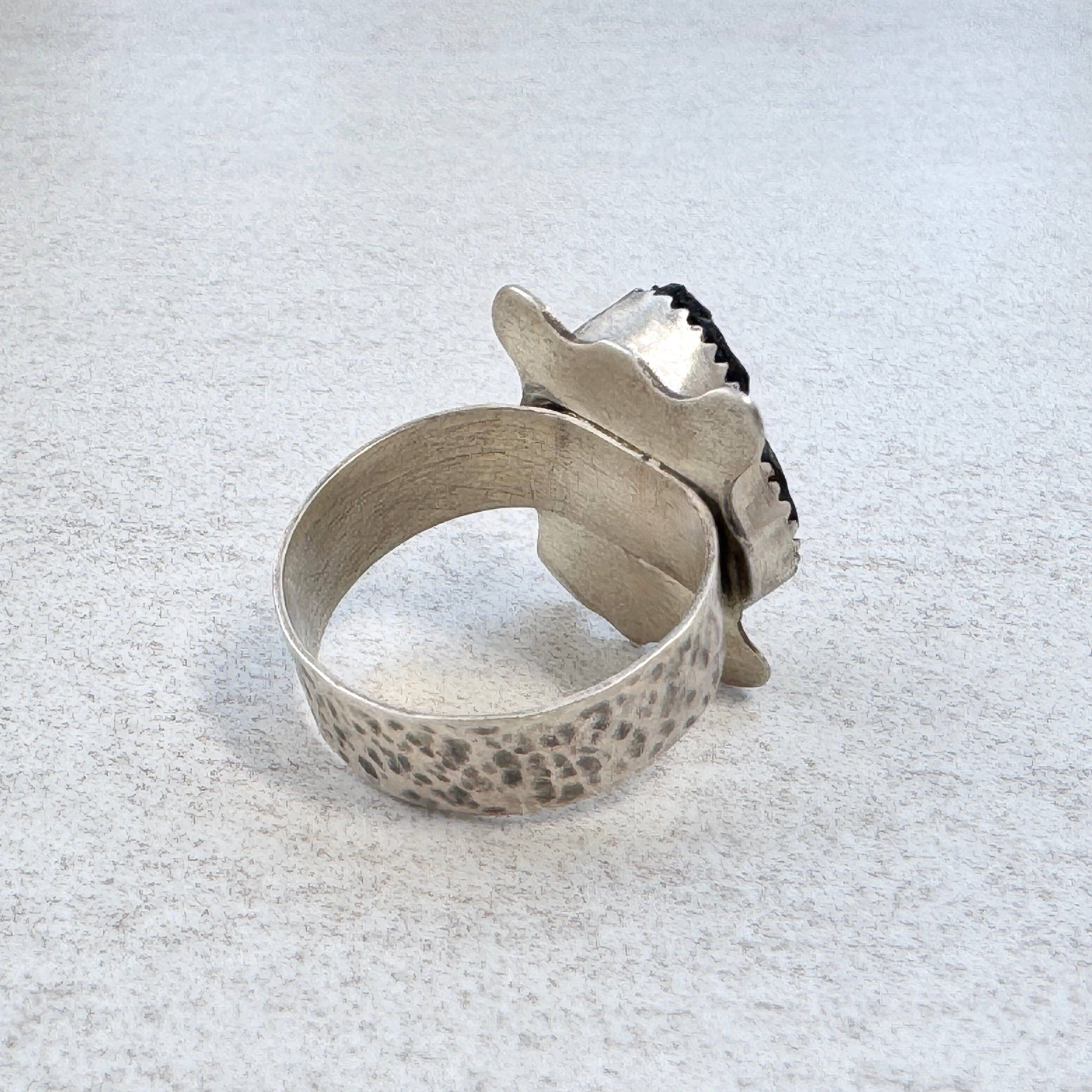 Black Rough Tourmaline Silver Statement Ring