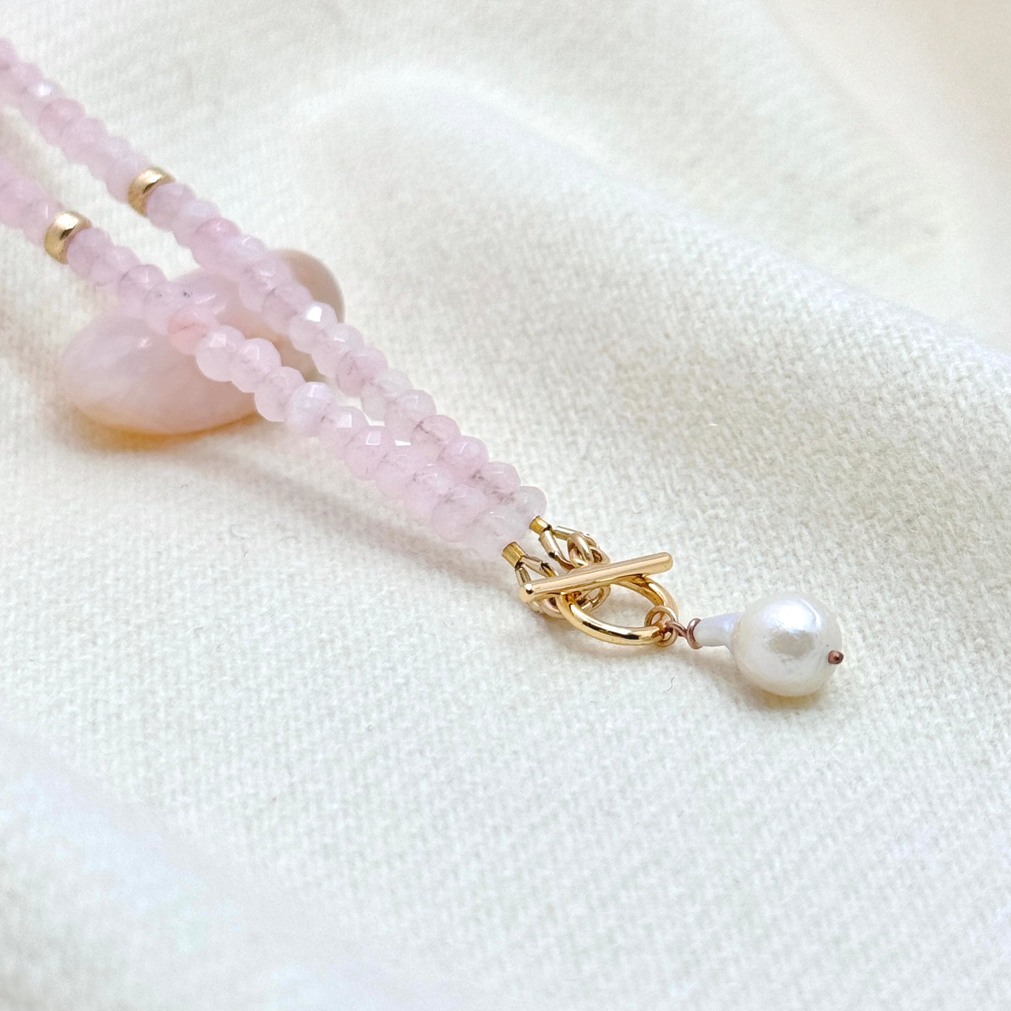 Rose Quartz & Baroque Pearl Toggle Necklace