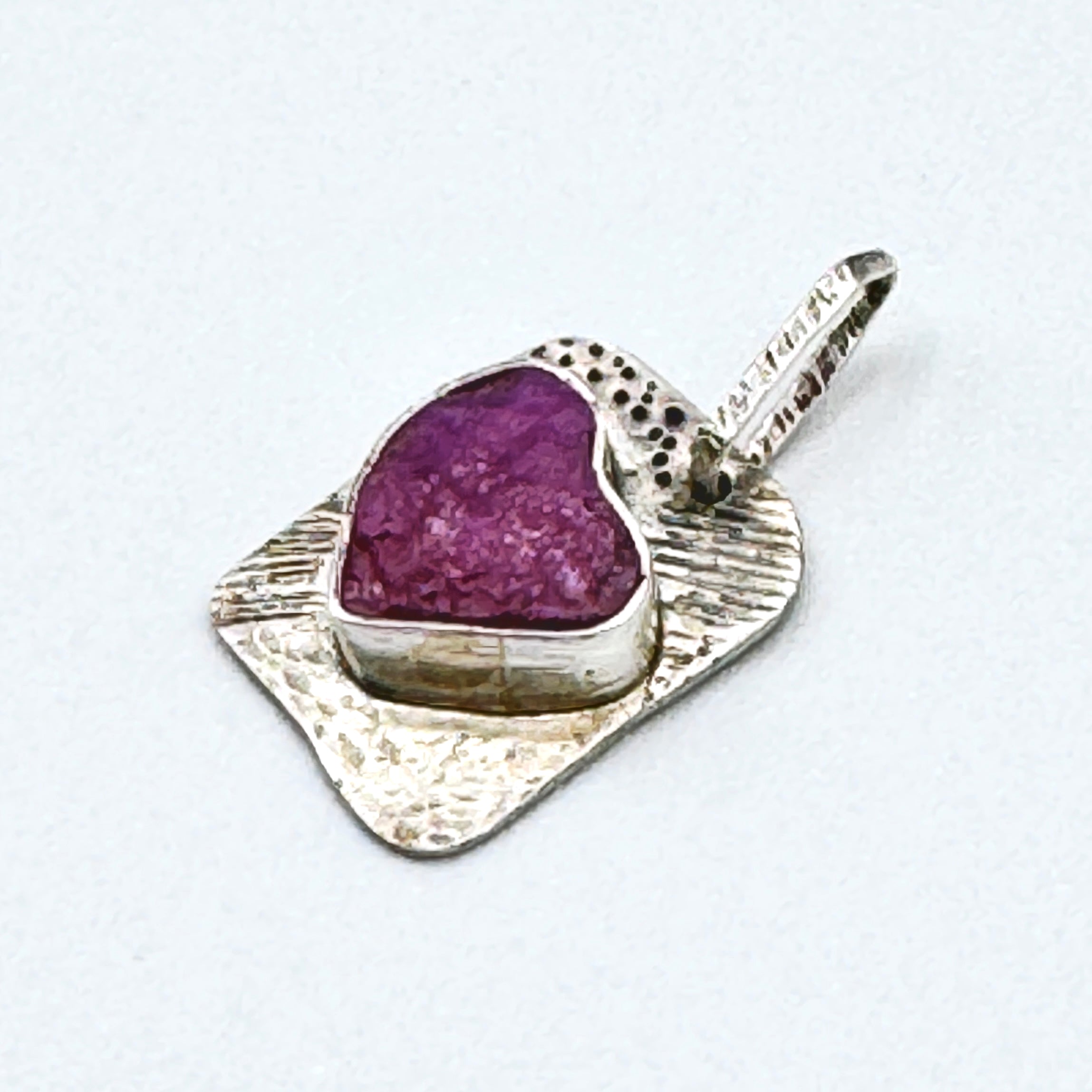 Rough Ruby Heart Silver Pendant Necklace