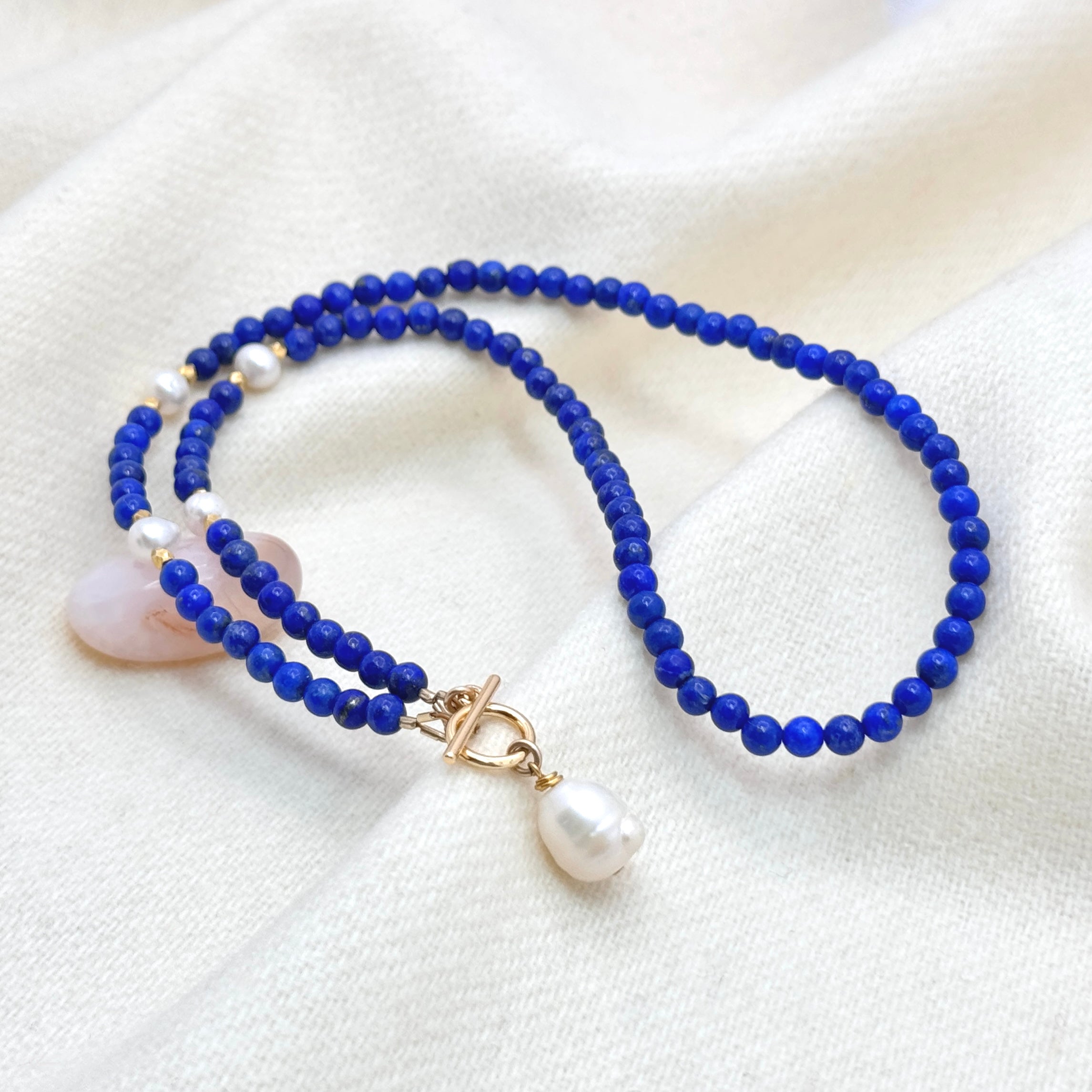 Lapis & Baroque Pearl Front Toggle Necklace