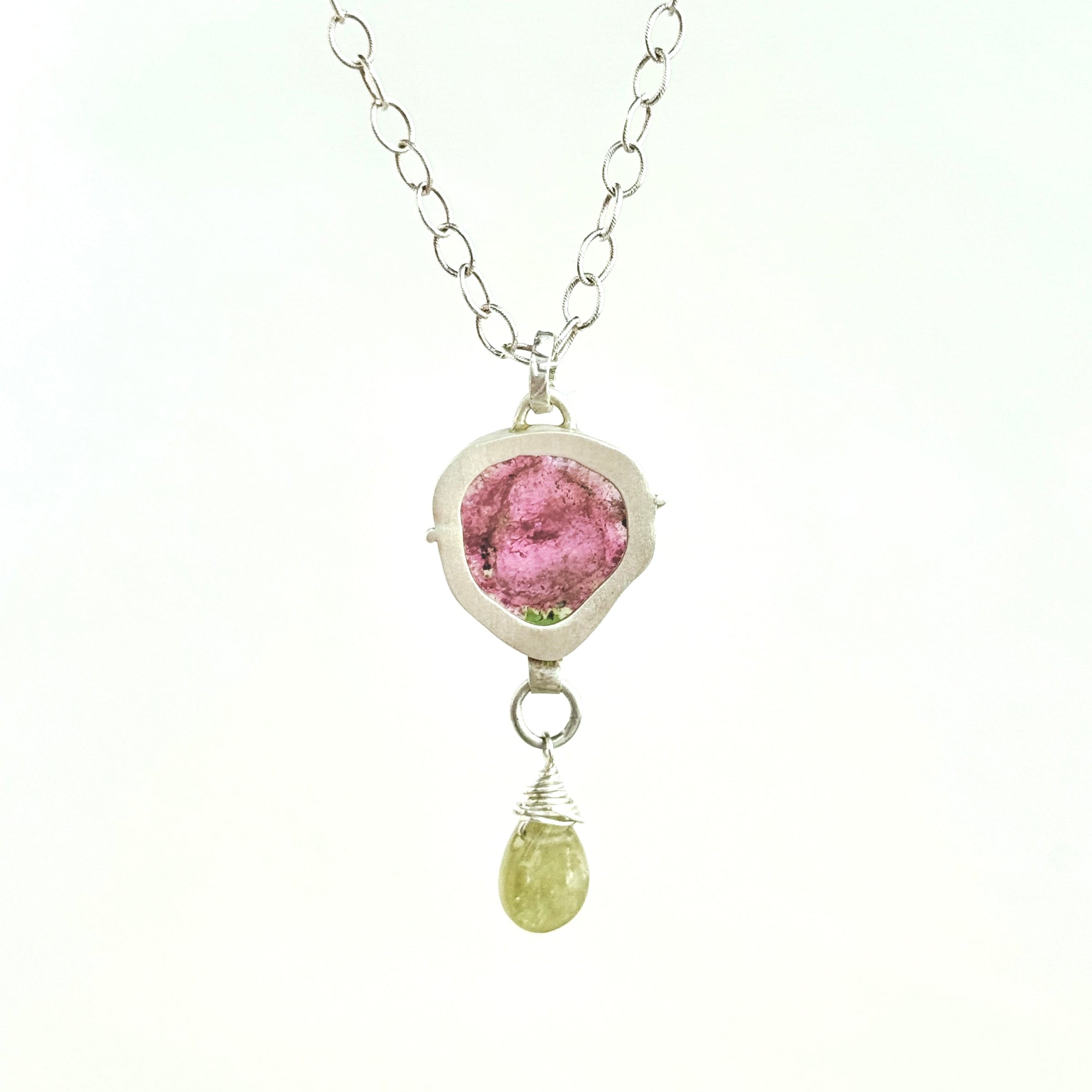 Watermelon Tourmaline Silver Pendant Necklace